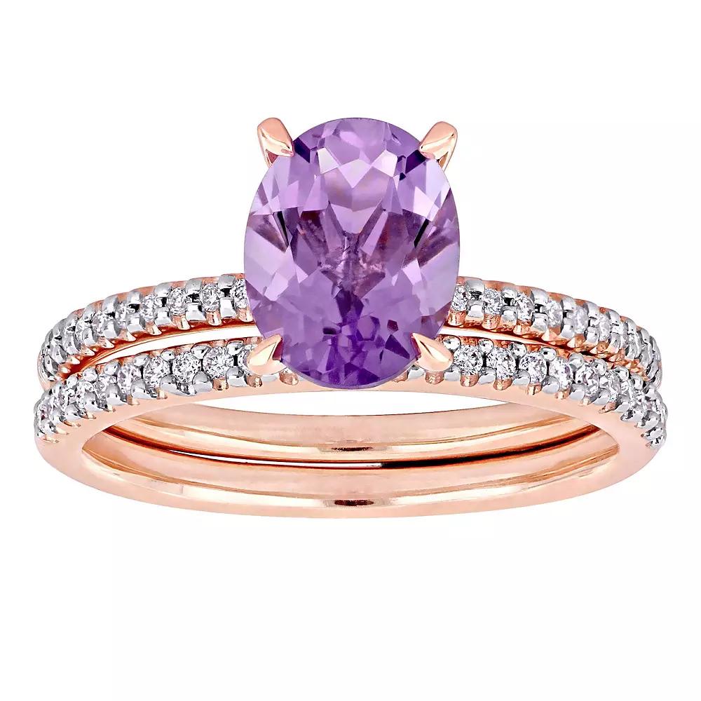 Stella Grace 14k Rose Gold Oval Amethyst & 1/4 Carat T.W. Diamond Engagement Ring Set, Women's, Size: 9, 14k Rsgold Product Image