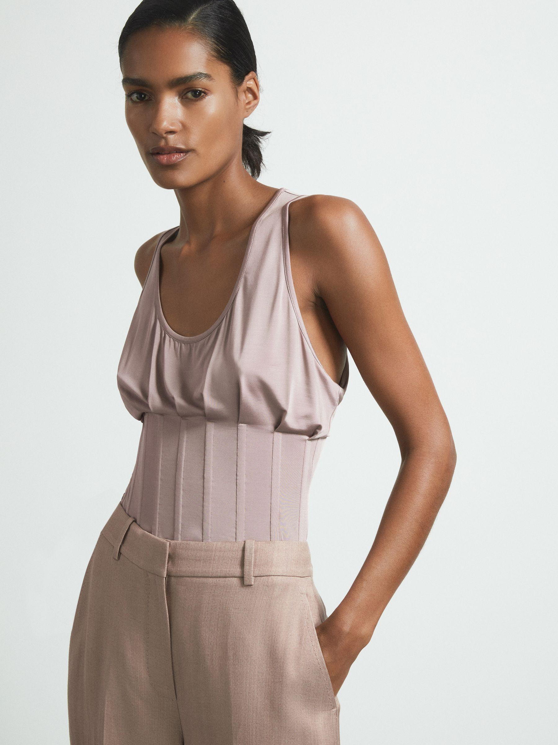 Atelier Tailored Wide Leg Suit Trousers With Linen in Pink Product Image