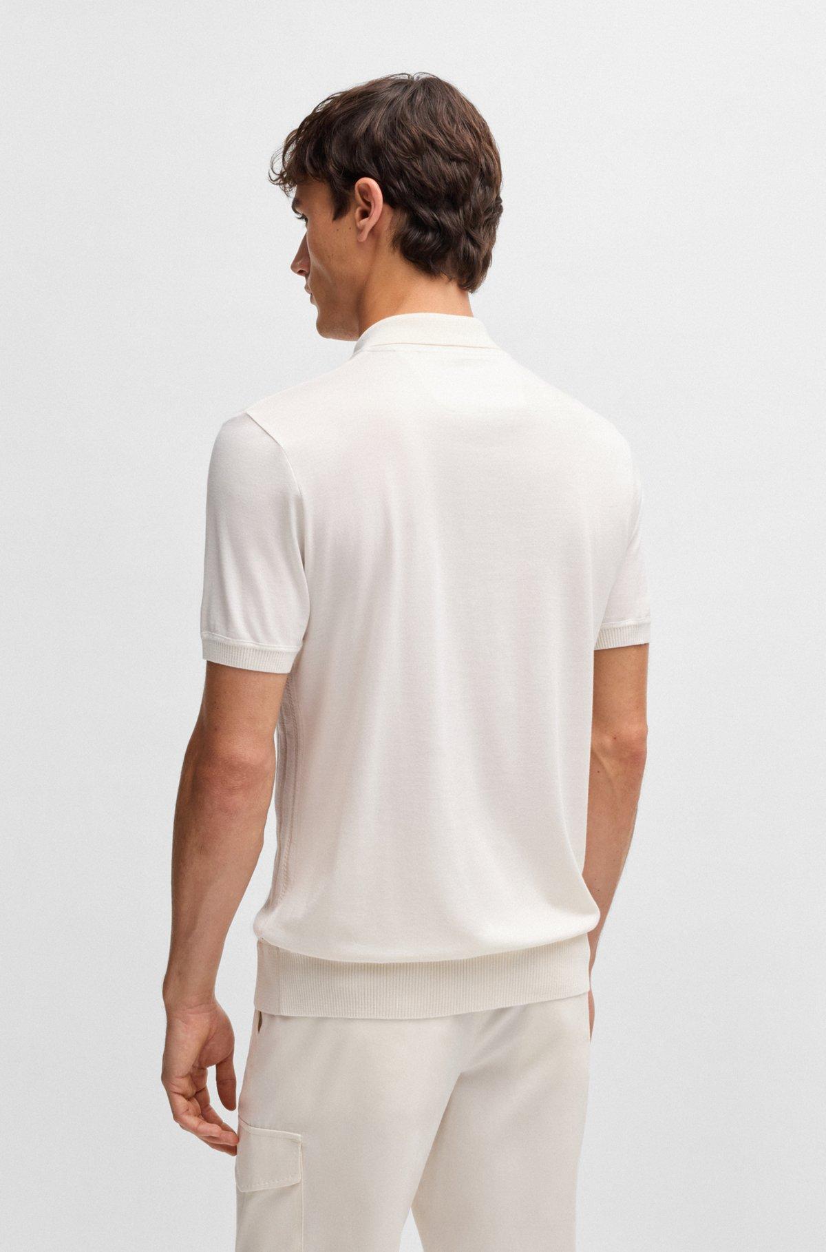 Cotton-silk knit polo with cabled front Product Image