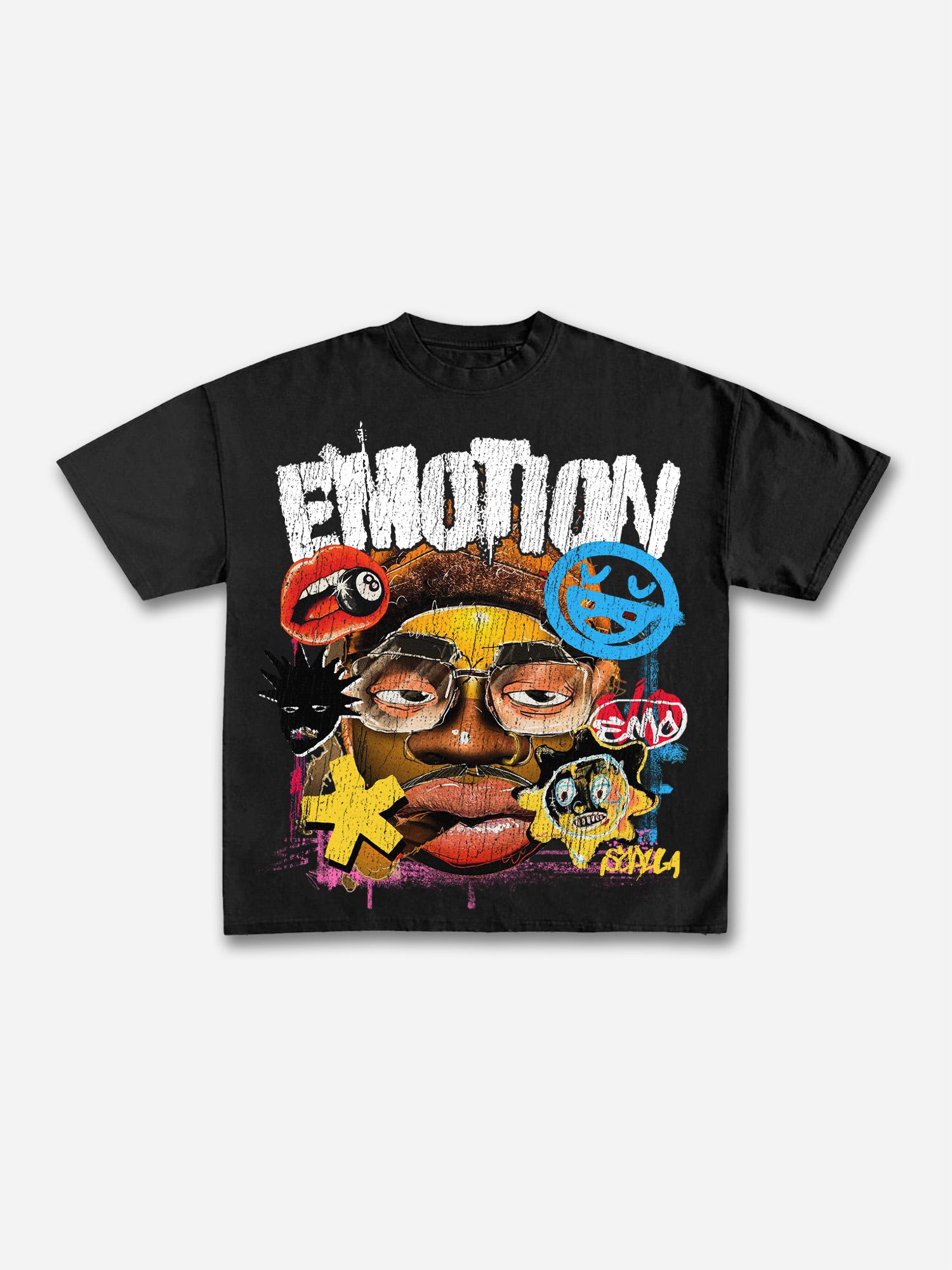 Emotion Fun Big Face Graffiti Graphic Cotton T-shirt Product Image