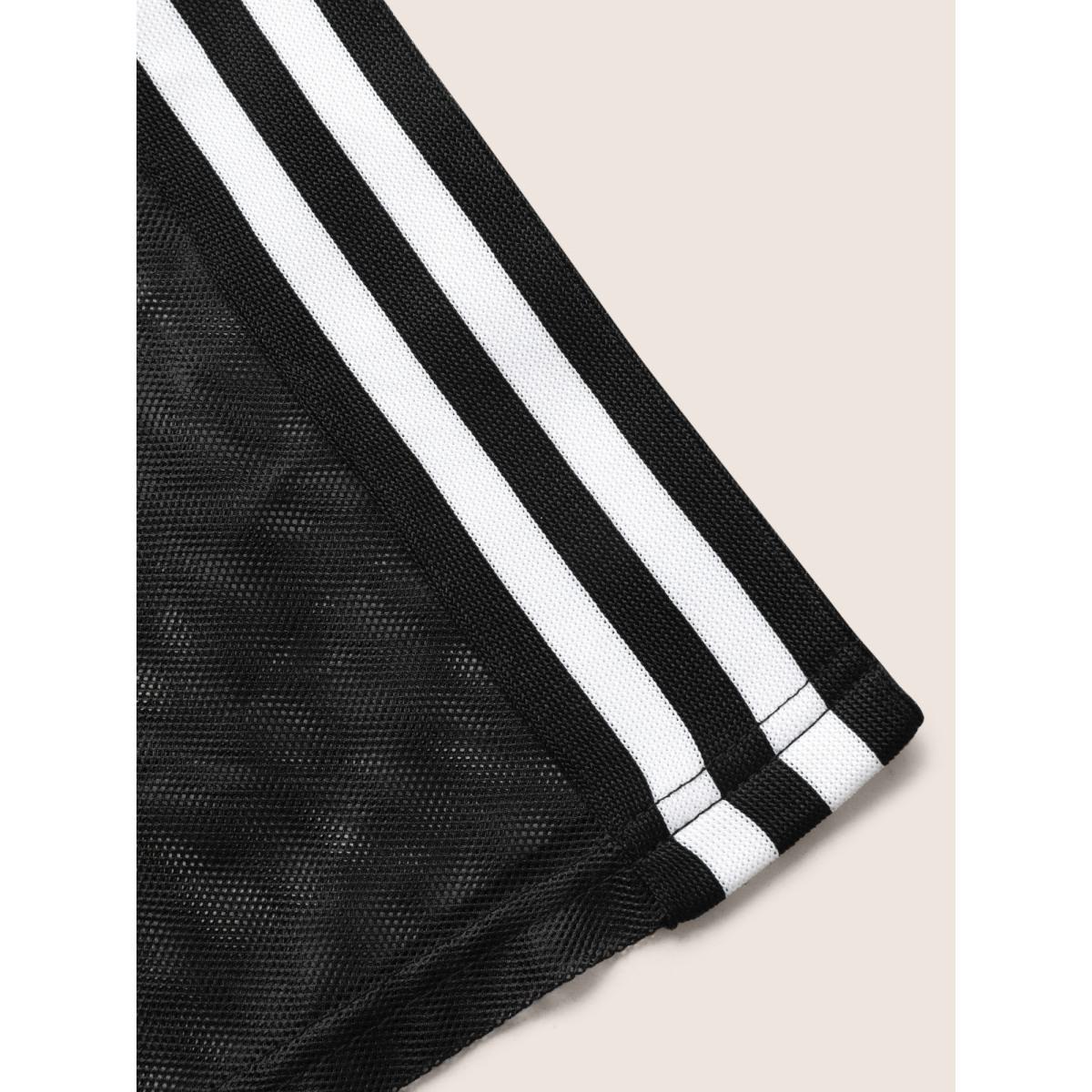 Plus Size Number Print Striped Mesh Patchwork Midi Dress Black Women Casual See through Round Neck Short sleeve Curvy BloomChic 14-16/1X Product Image