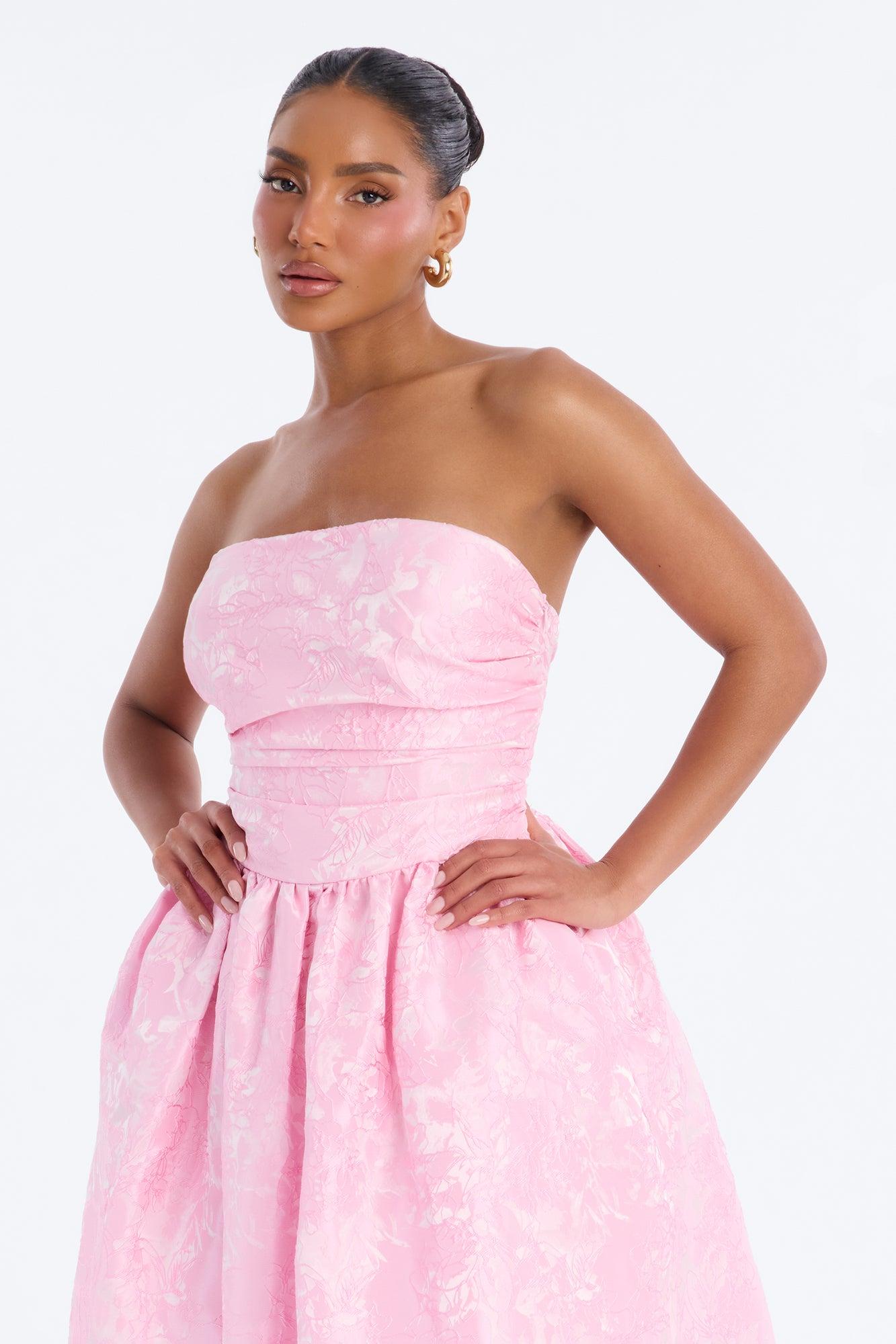 Pamela Floral Jacquard Midi Dress - Pink Female Product Image