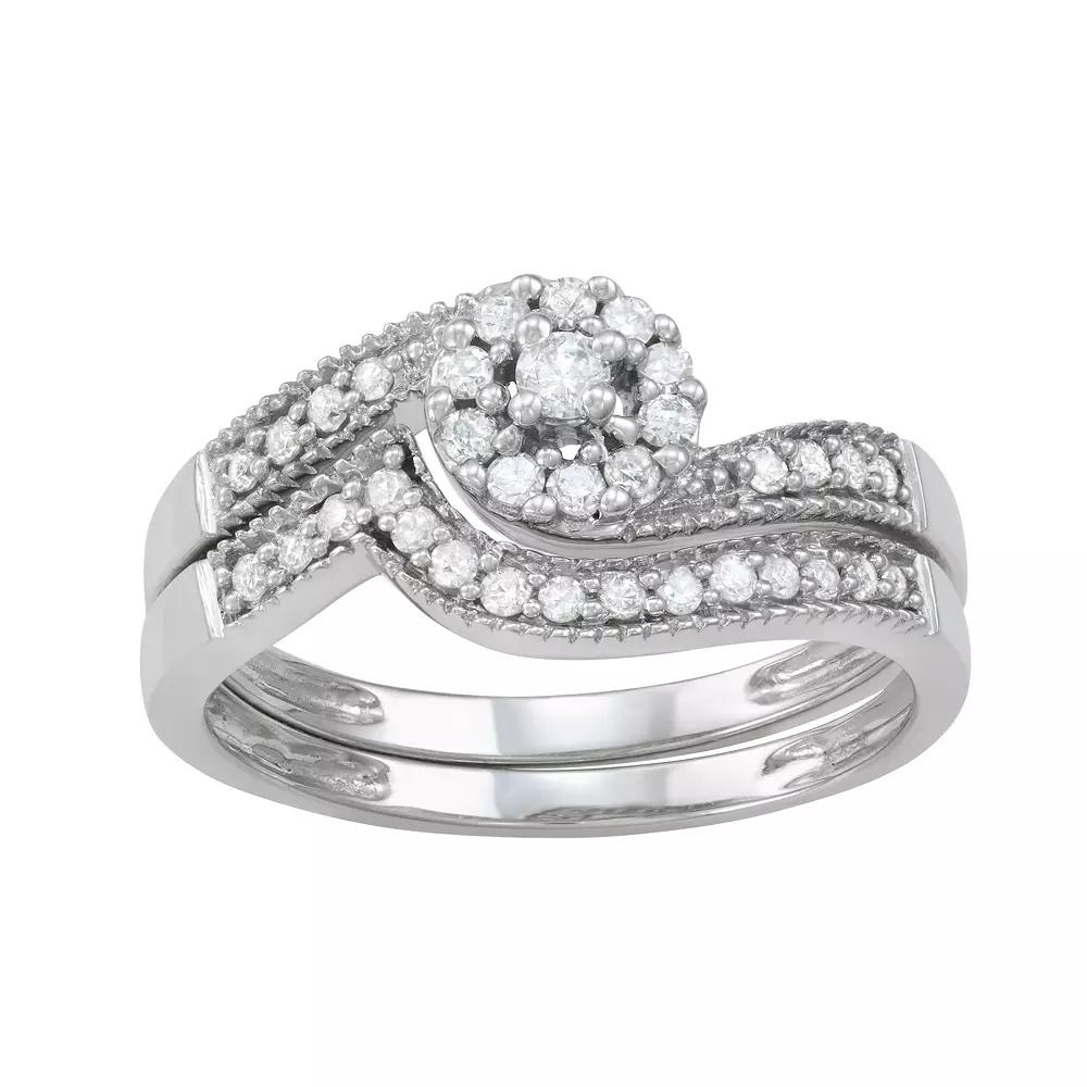 10k White Gold 1/3 Carat T.W. Diamond Bridal Set Ring, Women's, Size: 6 Product Image