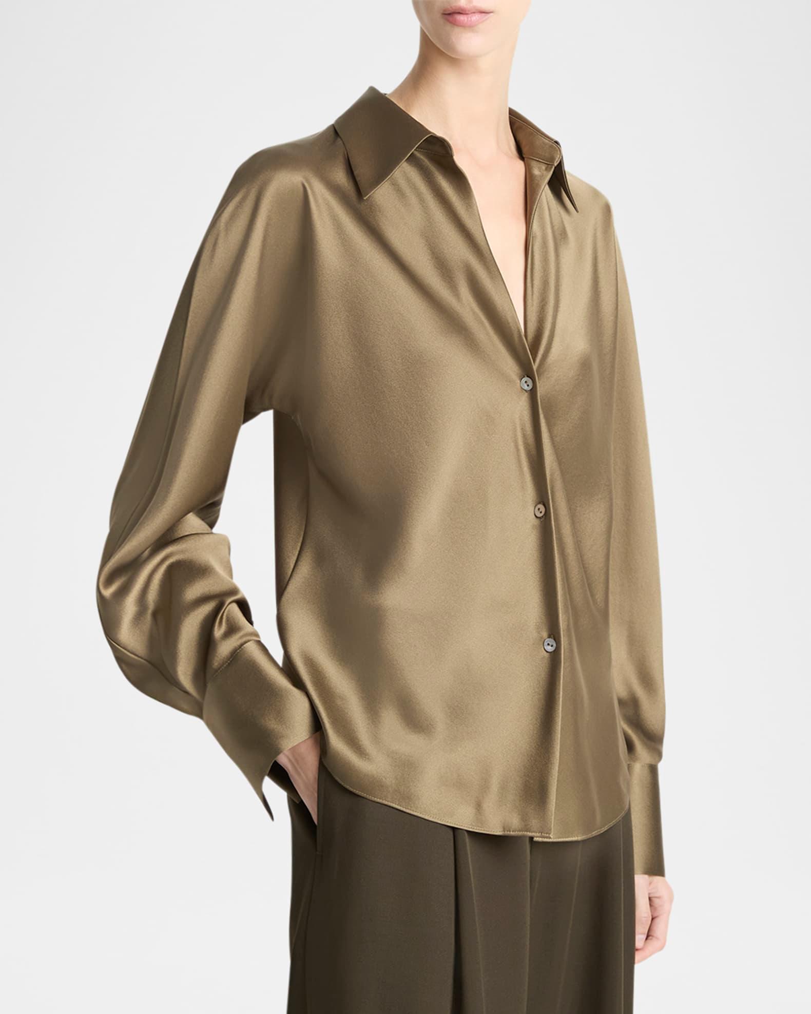 Bias Silk Long-Sleeve Blouse Product Image