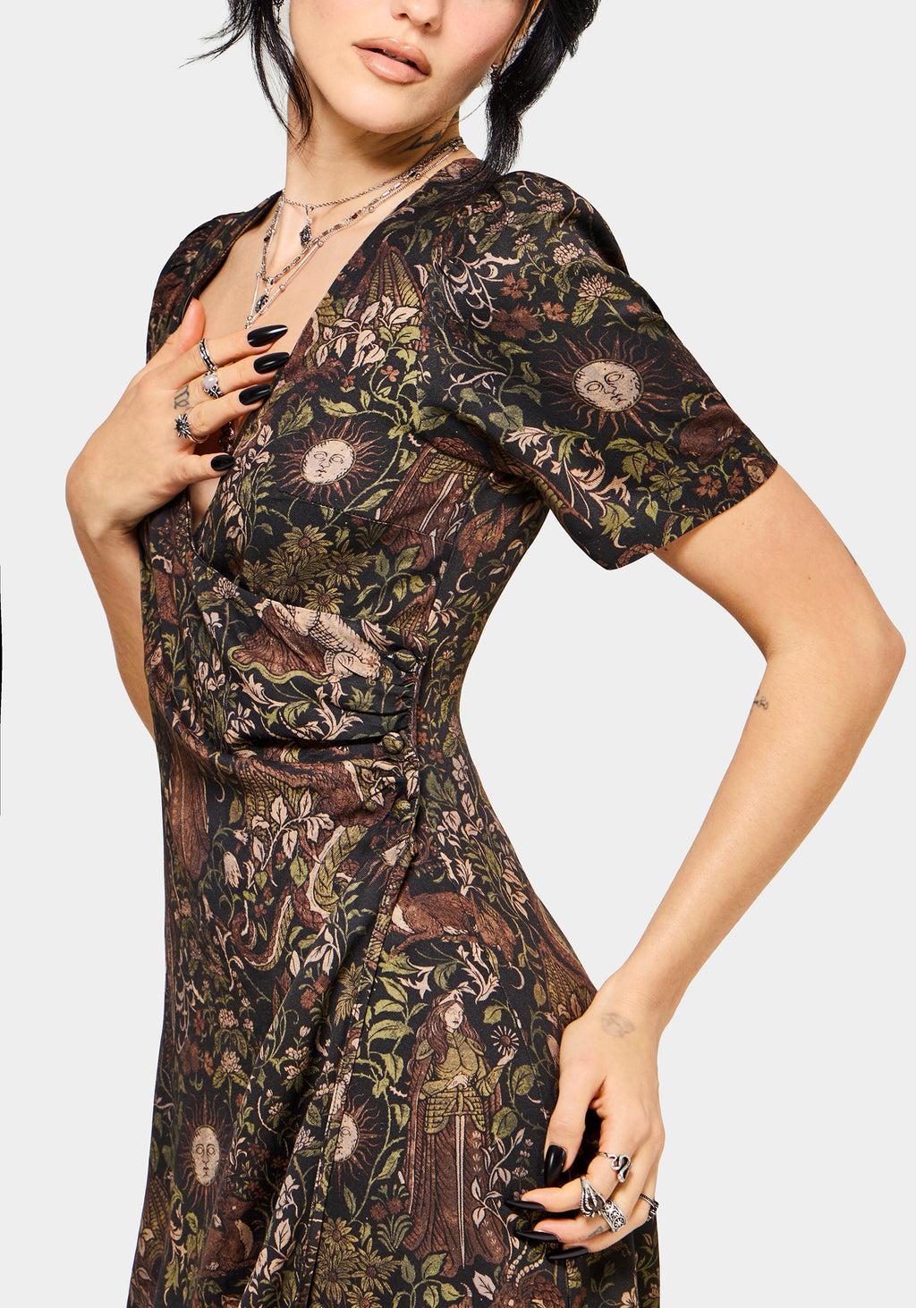 Haunt Medieval Print Wrap Midi Shirt Dress Product Image