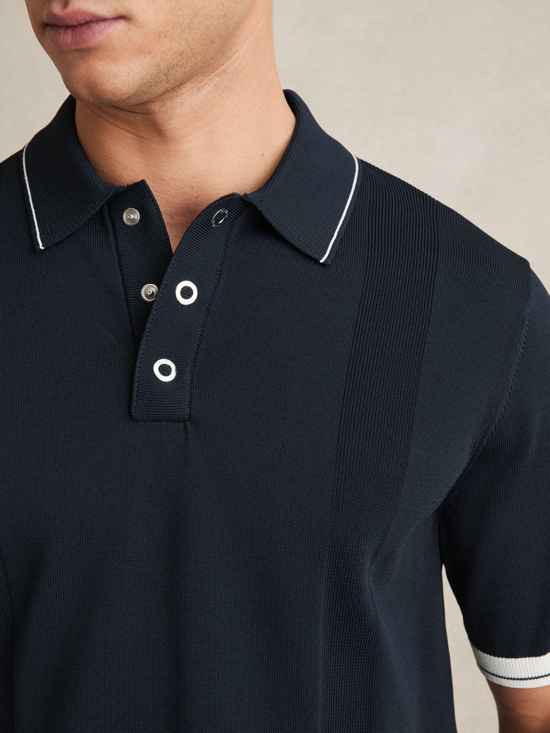 Tipped Knit Polo Shirt in White/Navy Product Image