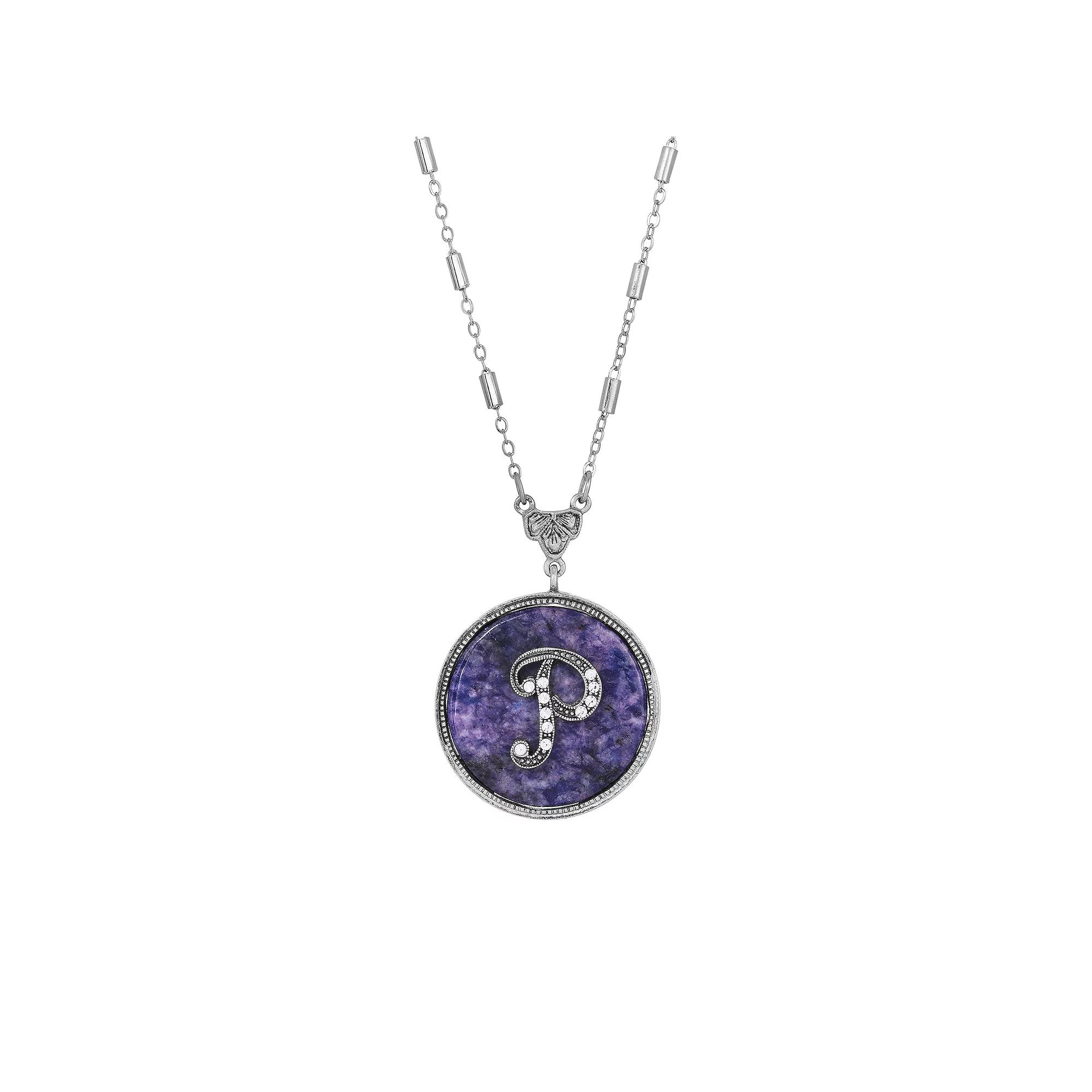 1928 Silver Tone Round Initial Pendant Necklace, Women's Product Image