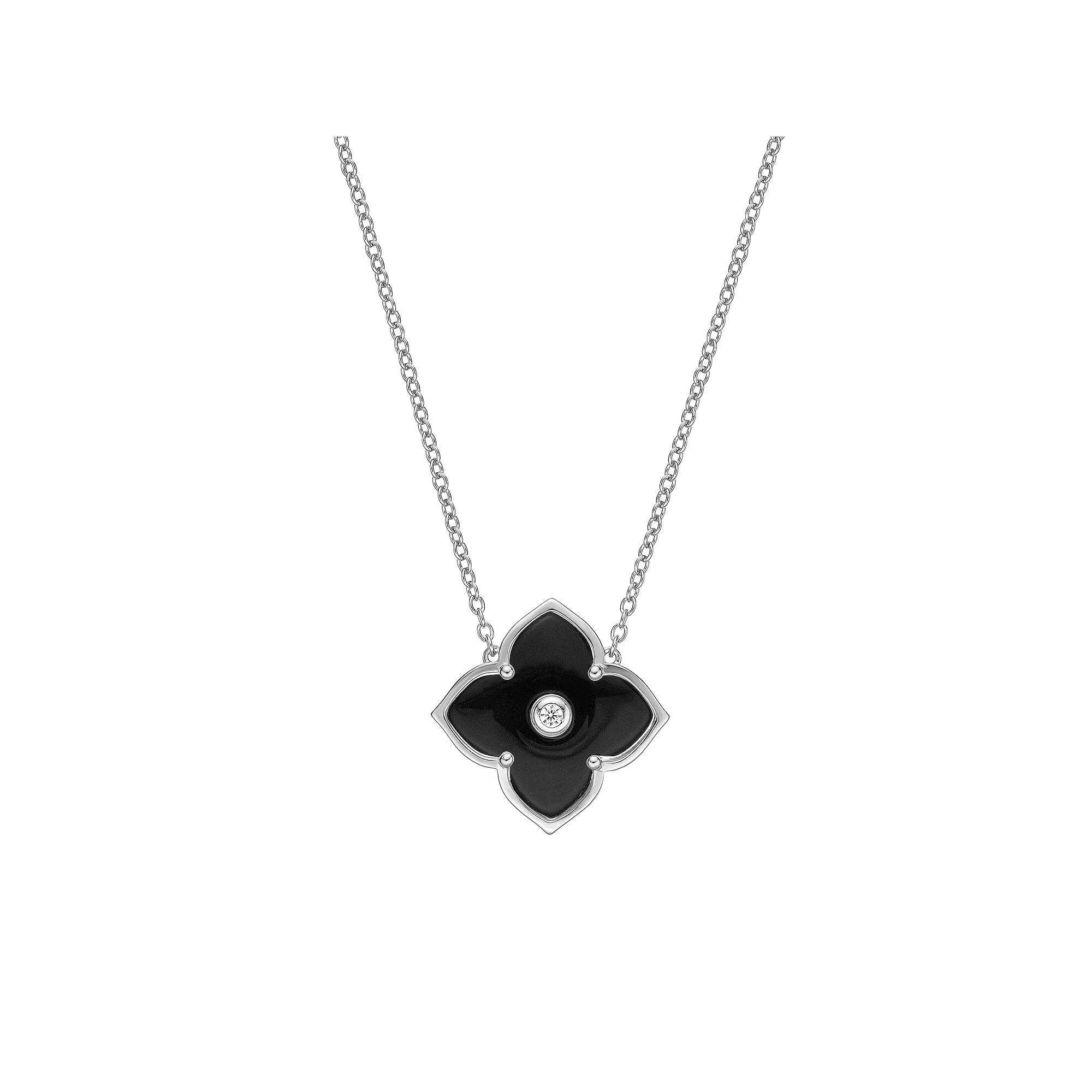 Gemminded Sterling Silver Black Onyx & Cubic Zirconia Flower Pendant Necklace, Women's, Size: 18" Product Image
