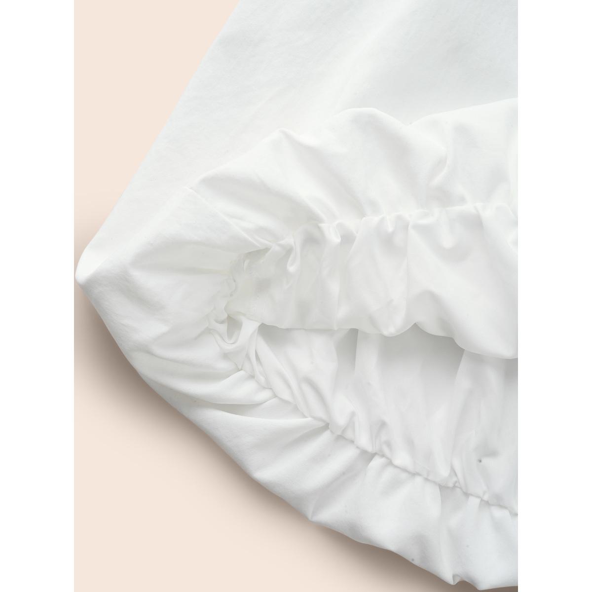 Plus Size Plain Shirt Collar Shirred Bubble Dress Originalwhite Women Elegant Button Shirt collar Long Sleeve Curvy BloomChic 30/6X Product Image