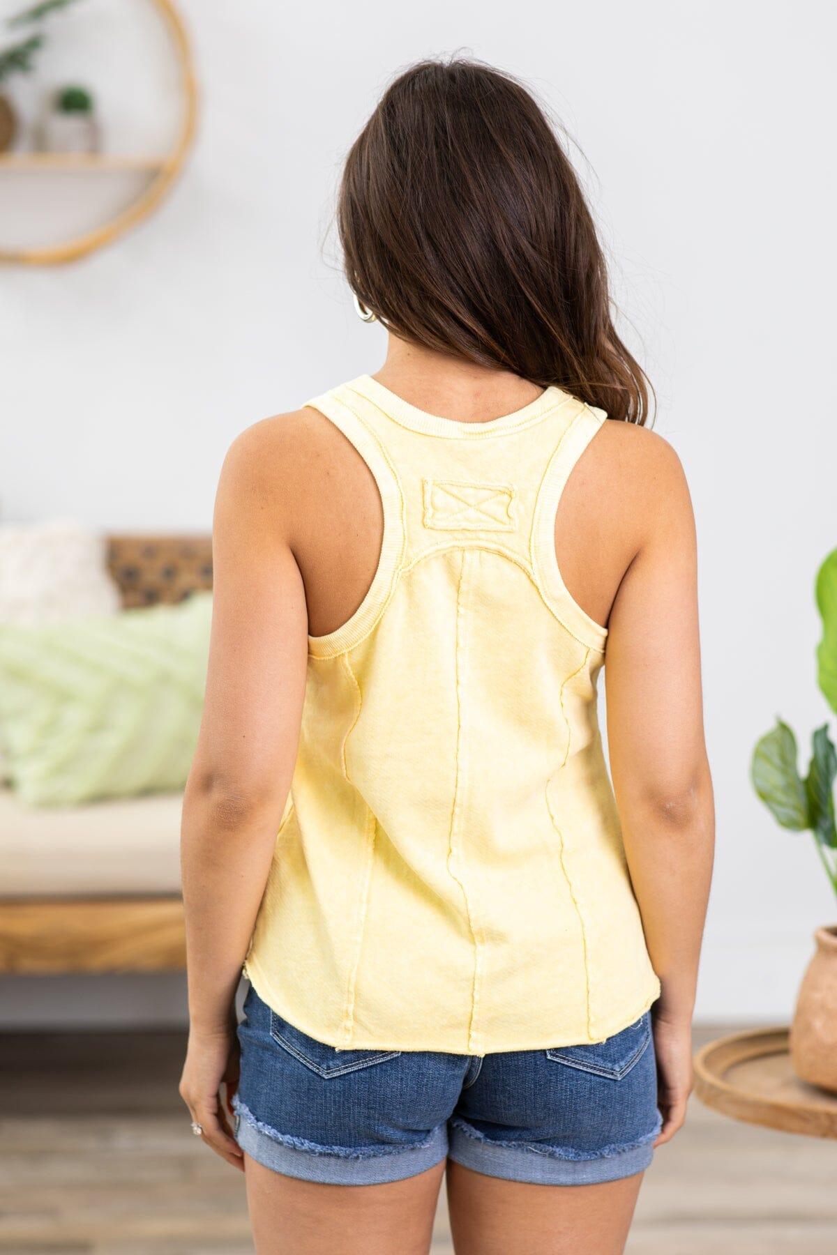 Pastel Yellow Washed Racerback V-Neck Tank Product Image