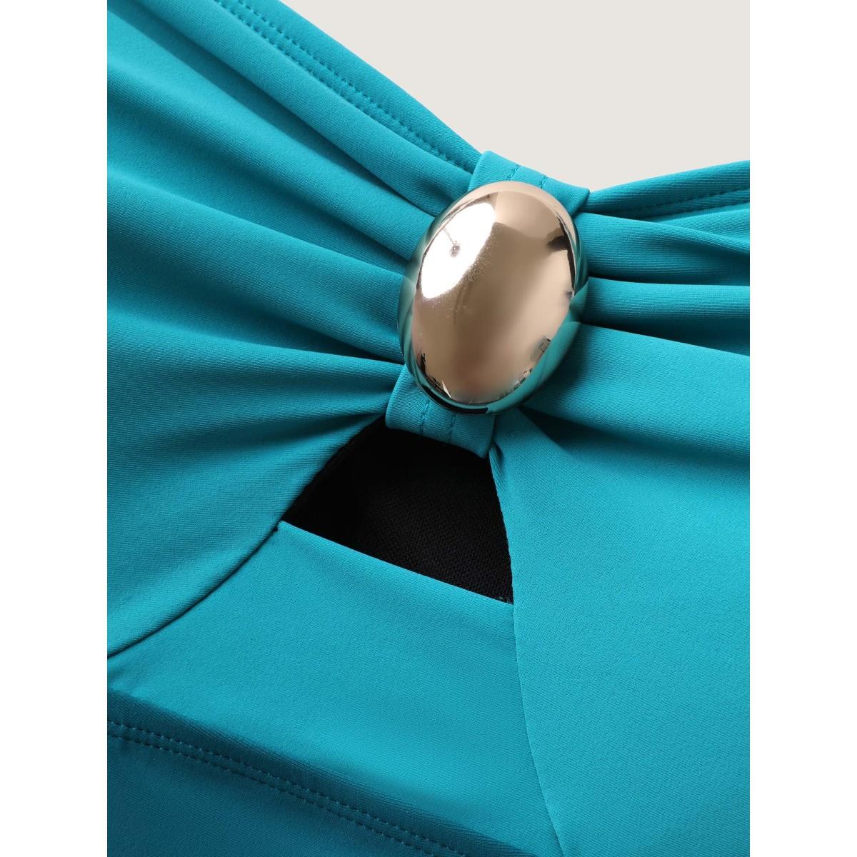 Plus Size Two-Piece Contrast Sheer Sarong Swimsuit Women's Swimwear Teal Beach Contrast Curve Bathing Suits High stretch One Pieces BloomChic 22-24/3X Product Image