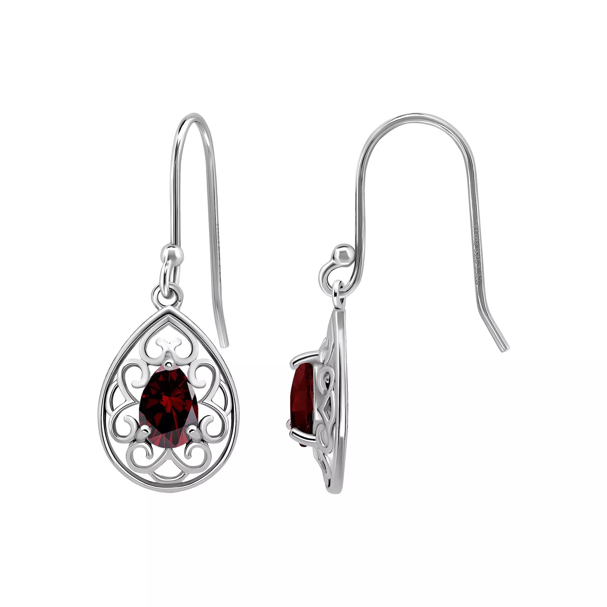 Aleure Precioso Sterling Silver Pear Shaped Gemstone Drop Earrings, Women's, Silver Tone Red Product Image