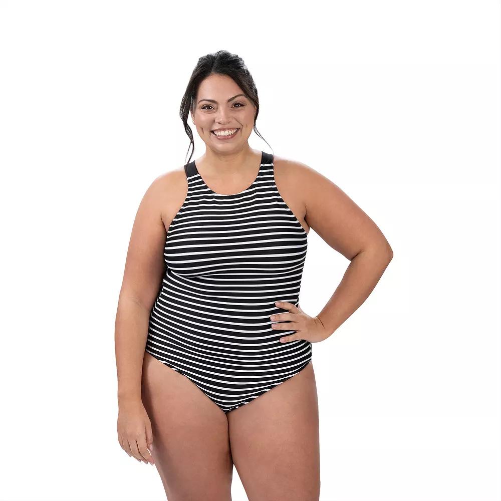 Womens Dolfin Aquashape Striped Scoopneck Rib Knit One-Piece Swimsuit Product Image