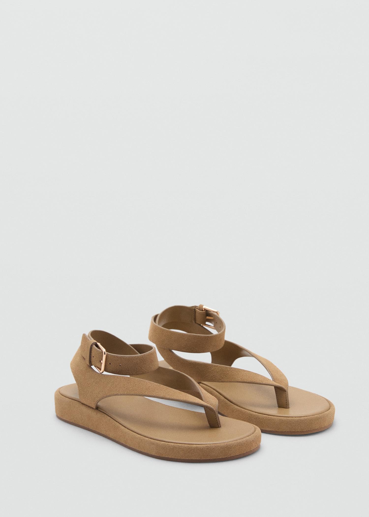 Split leather sandals with buckle - Women | MANGO USA Product Image