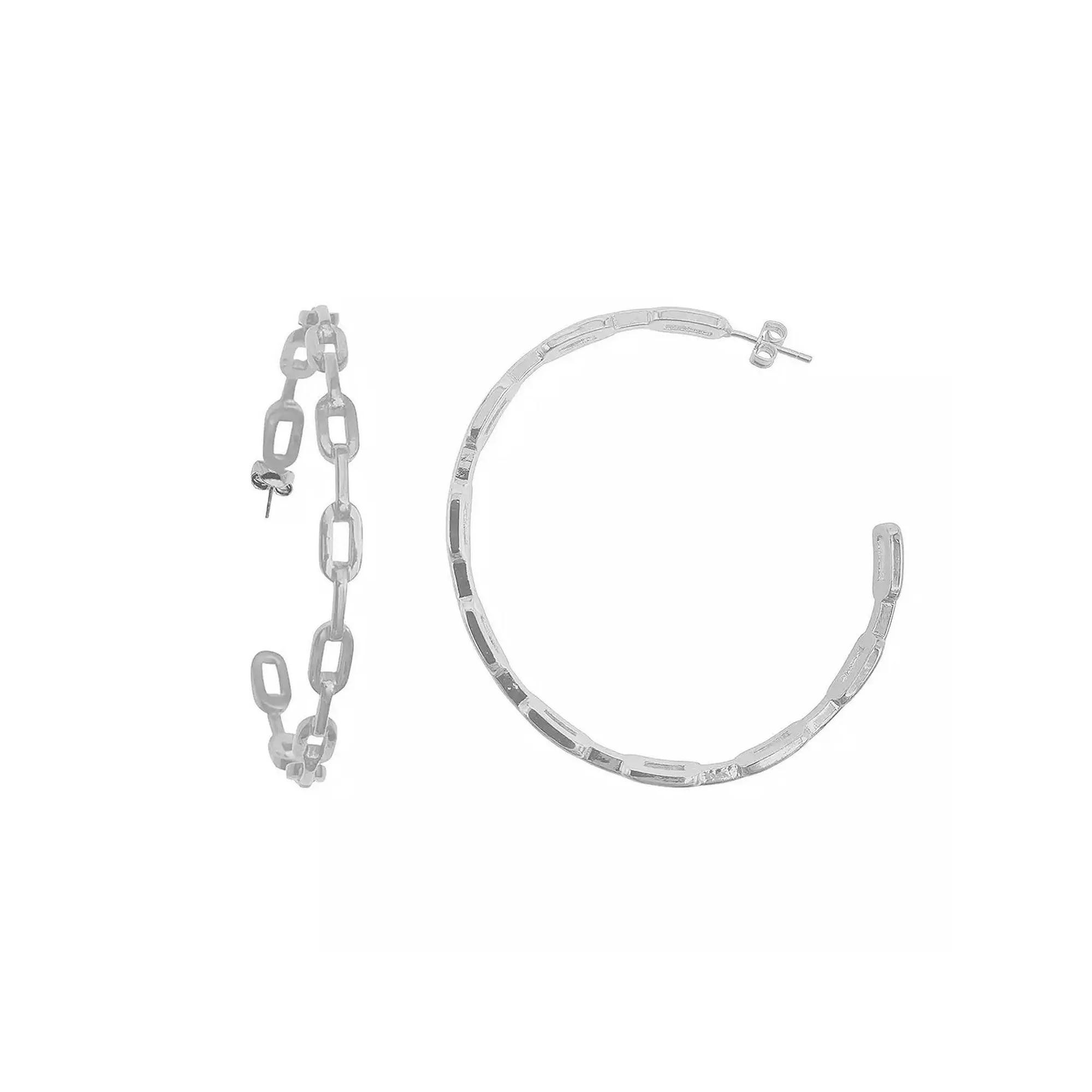 Adornia 14k Gold Plated Link Hoop Earrings, Women's, Silver Tone Product Image