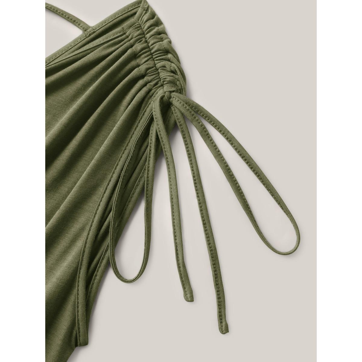 Plus Size Moss Drawstring Shoulder Plain Straight-Leg Jumpsuit Women Sleeveless Overlap Collar Casual Loose Jumpsuits BloomChic 10/M Product Image