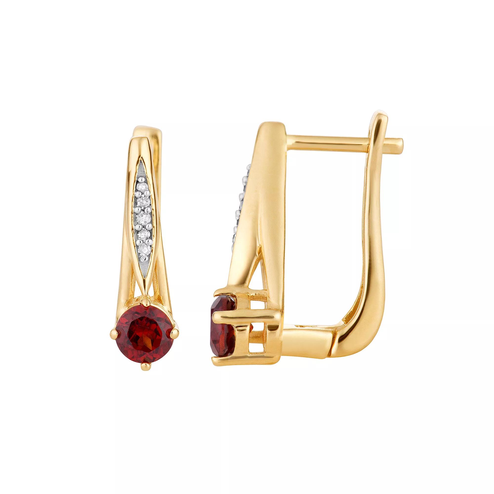 10k Gold Garnet & Diamond Accent Latch Back Earrings, Women's Product Image