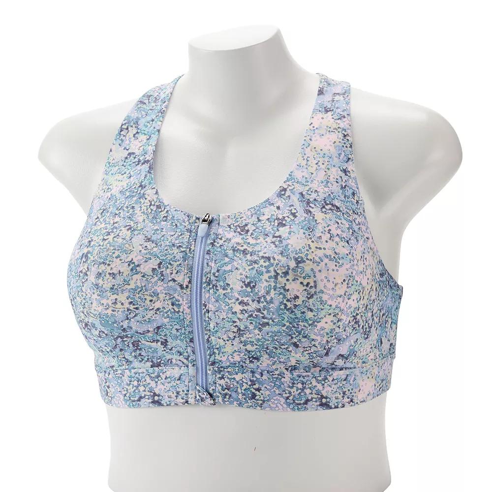 Plus Size Tek Gear® Ultrastretch Medium Support Zip Front Sports Bra, Women's, Size: 3XL, Blue Spots Product Image