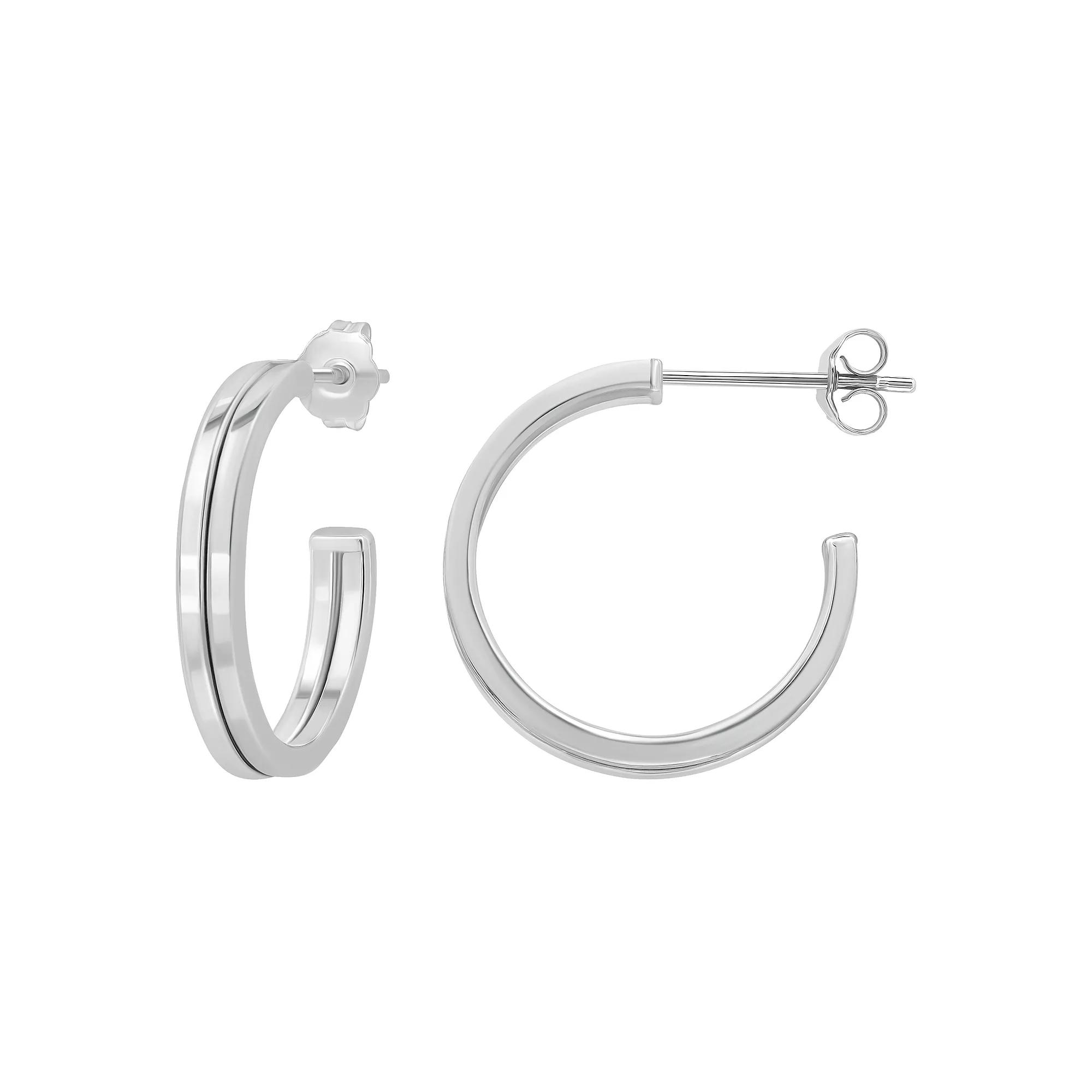 Aleure Precioso 18k Gold over Sterling Silver Polished Posted Hoop Earrings, Women's, Size: 15 mm, Silver Tone Product Image