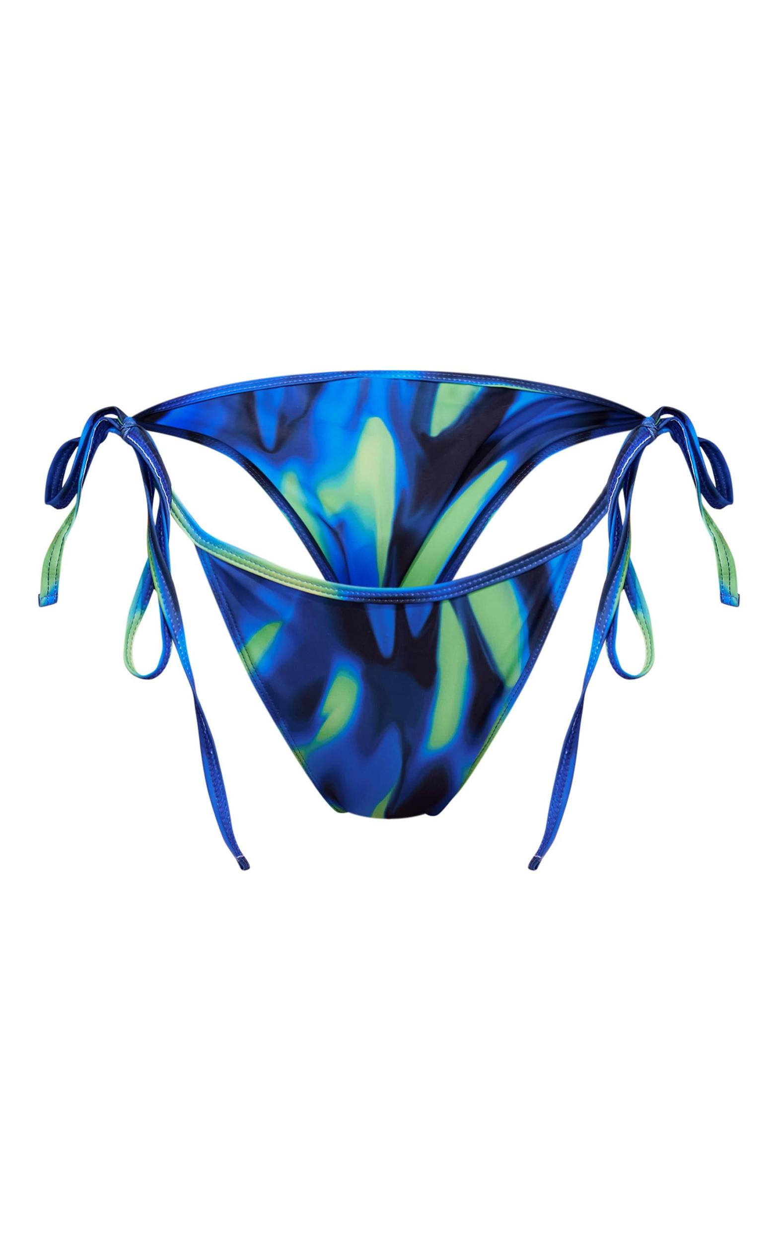 Blue Swirl Print Tie Side Bikini Bottoms Product Image