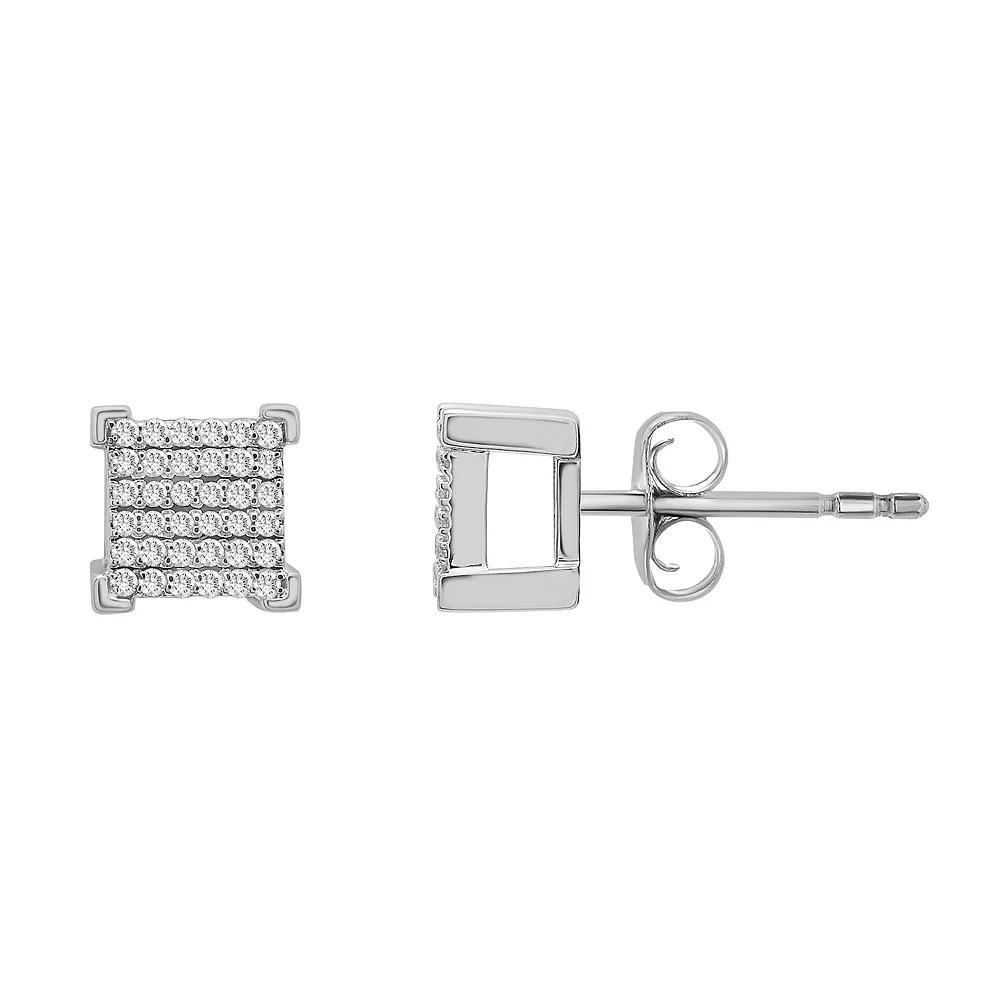 Men's Sterling Silver 1/4 Carat T.W. Diamond Square Stud Earrings Product Image