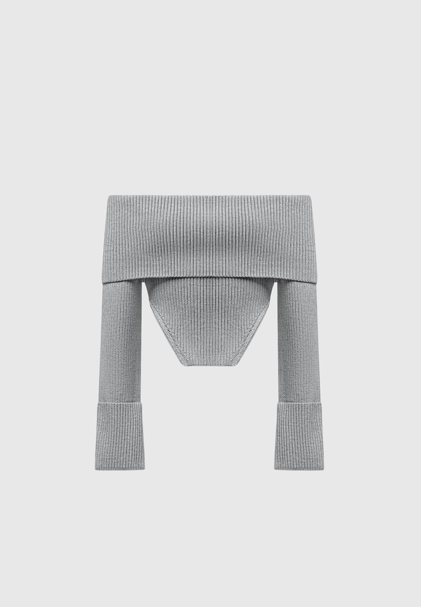 Zip Detail Knit Bandeau Top - Grey Female Product Image