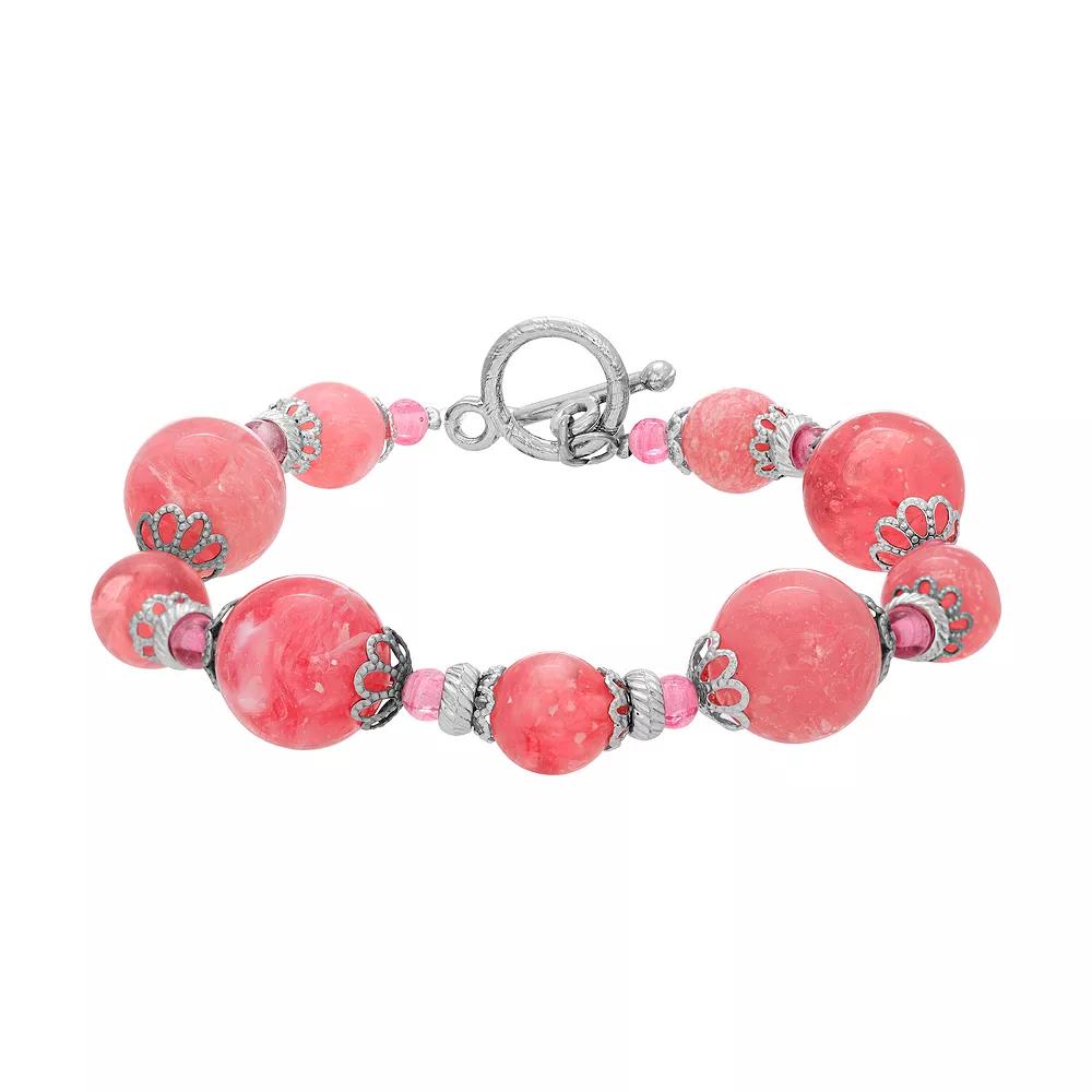 1928 Silver Tone Pink Beaded Toggle Bracelet, Women's Product Image