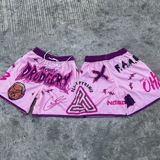 Sopula Vintage Casual Money Drudgery Graphics Mesh Shorts Product Image