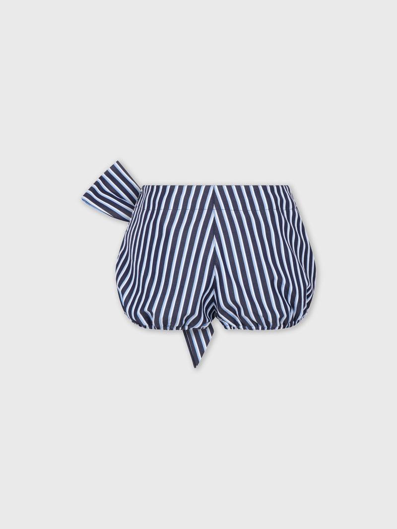 STRIPED WHITE AND BLUE MINI SHORTS IN COTTON POPLIN Product Image