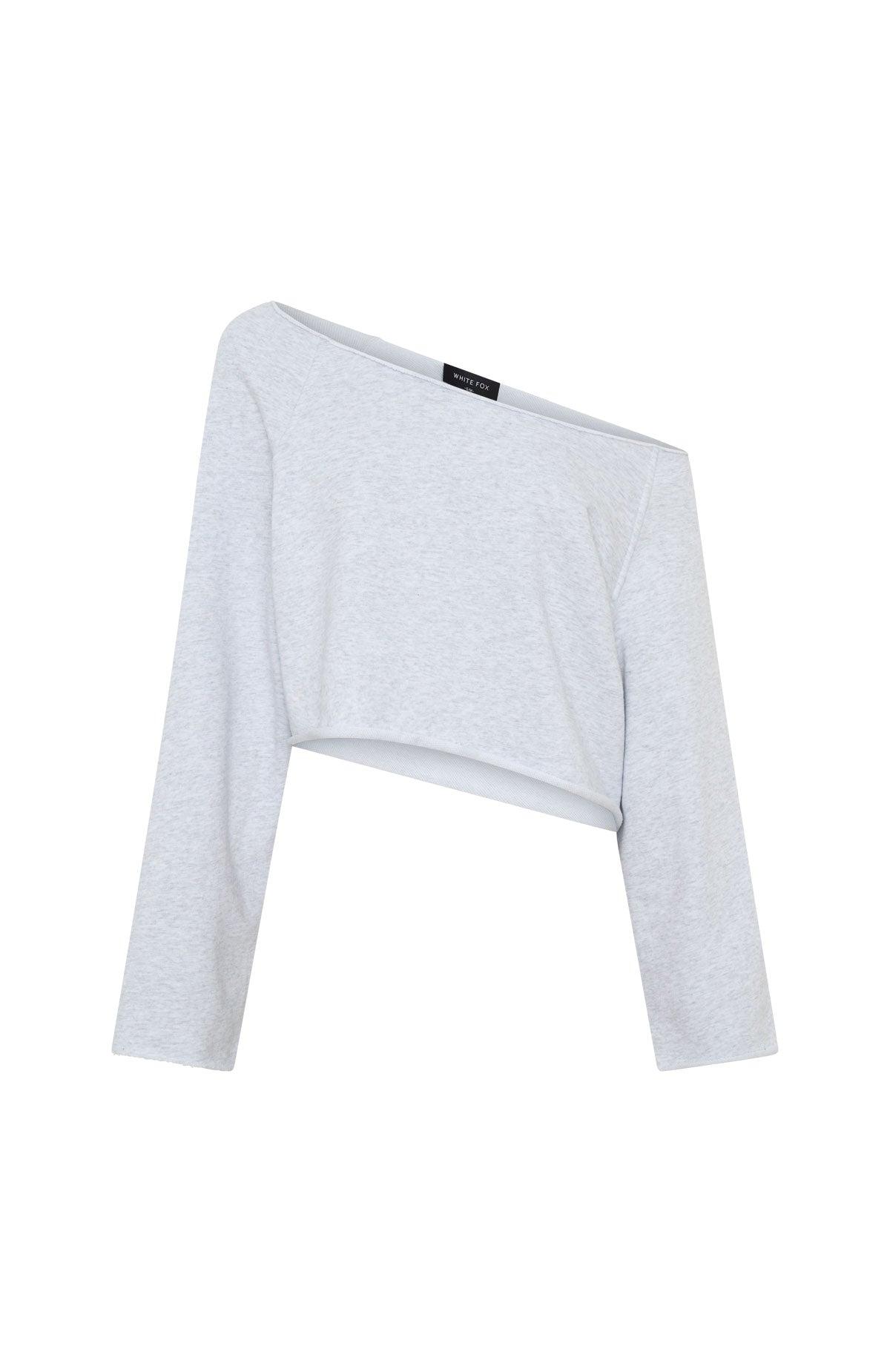 Keep It Rolling Cropped Off Shoulder Sweater Grey Marle Product Image