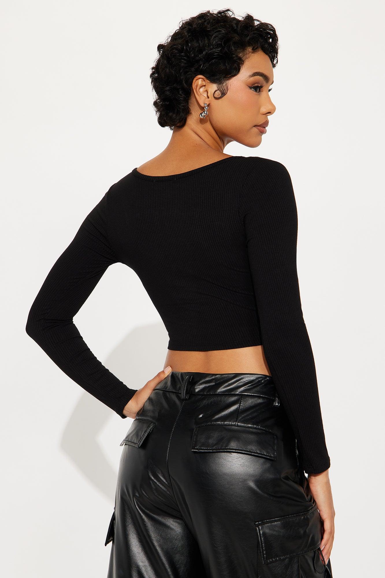 Aria Cropped Ribbed Long Sleeve Top - Black Female Product Image
