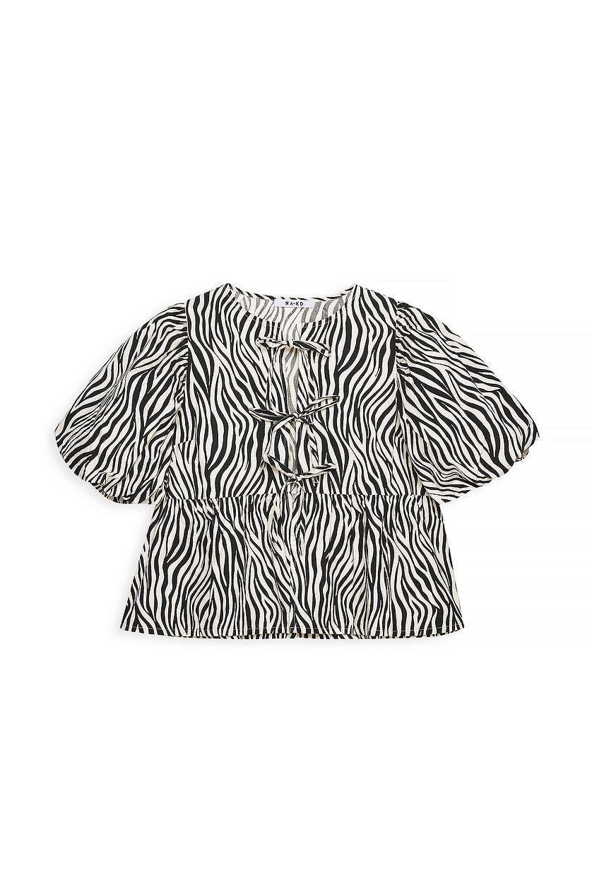 Cotton Puff Sleeve Tie Front Blouse Product Image