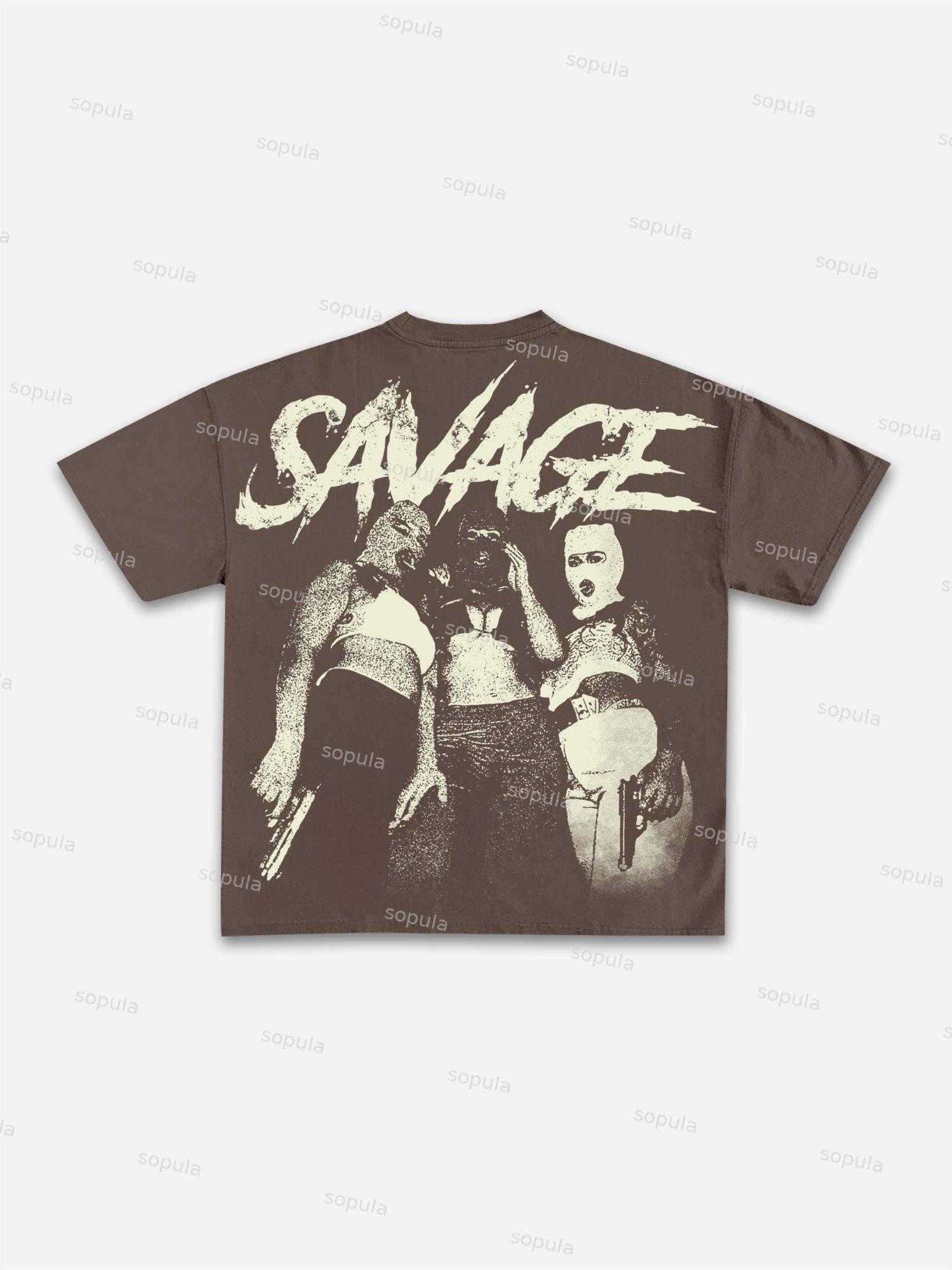 Savage Retro Street Gangster Character Graphic Cotton T-shirt Product Image