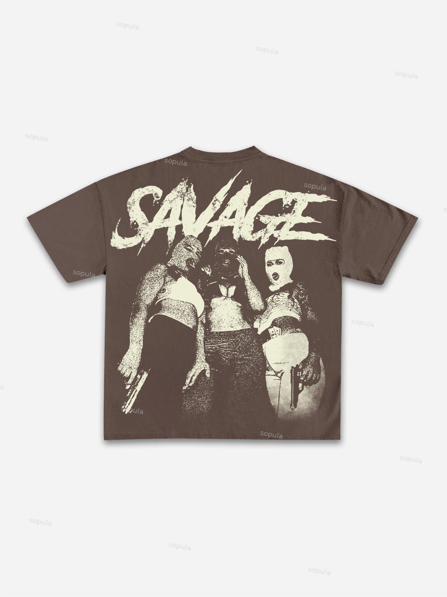 Savage Retro Street Gangster Character Graphic Cotton T-shirt Product Image