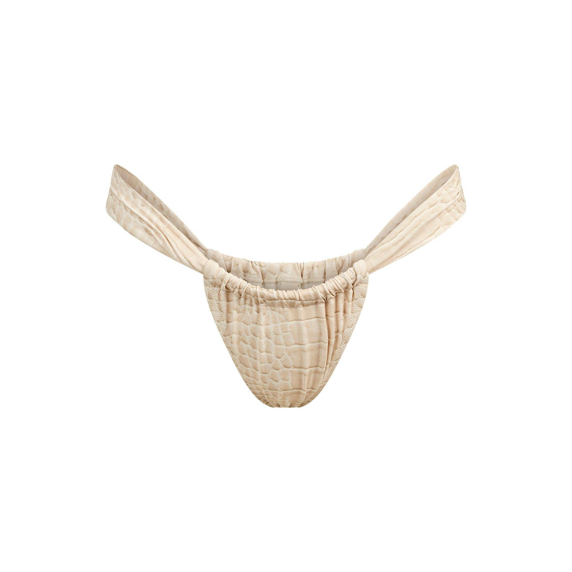 SIGNATURE SWIM DIPPED TIE BIKINI BOTTOM | EGRET CROCODILE PRINT Product Image