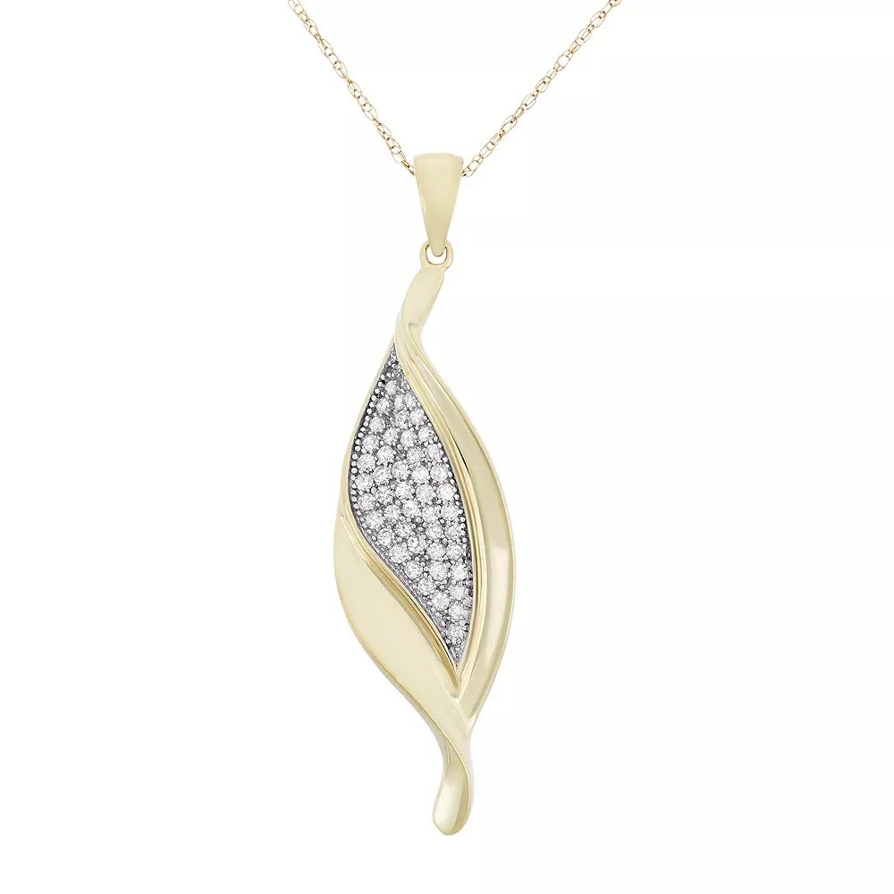 1/3 Carat T.W. Diamond 10k Gold Leaf Pendant Necklace, Women's, Size: 18", White Product Image