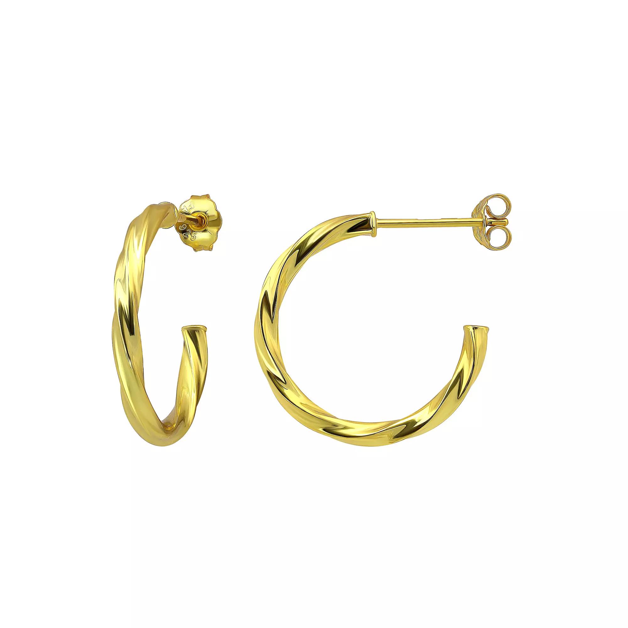 Aleure Precioso Sterling Silver 20 mm Twisted C-Hoop Earrings, Women's, Gold Tone Product Image