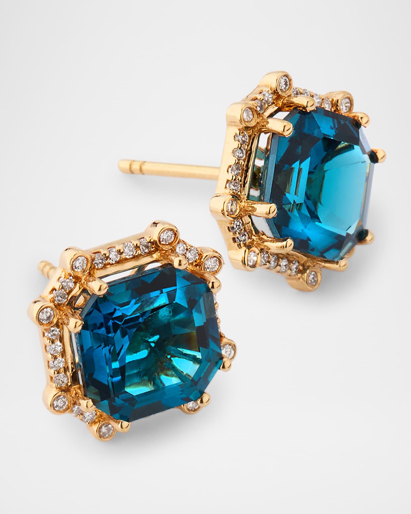 Gossip London Blue Topaz and Diamond Stud Earrings in 18K Yellow Gold Product Image
