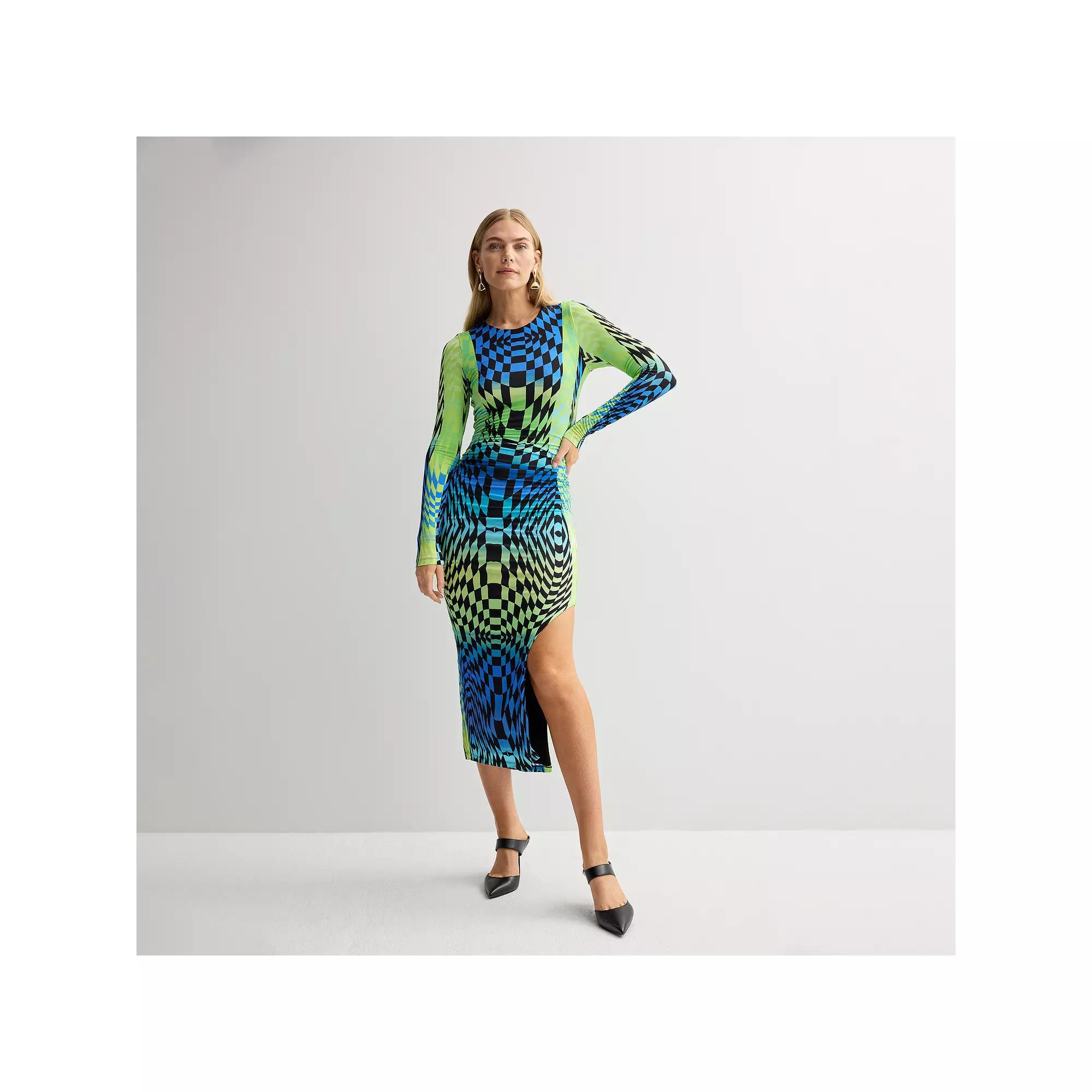 Women's INTEMPO Long Sleeve Bodycon Dress, Size: Medium, Checker Print Product Image