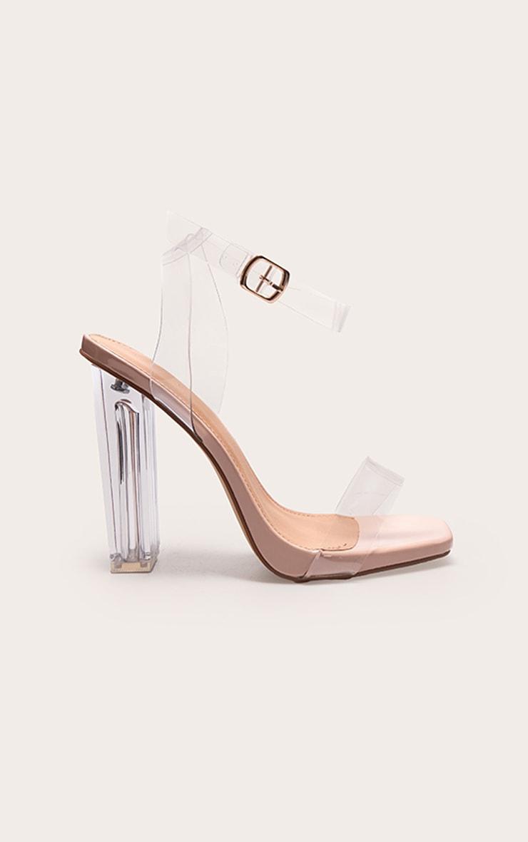 Nude Wide Fit Clear High Block Heel Strappy Heel Sandals Product Image