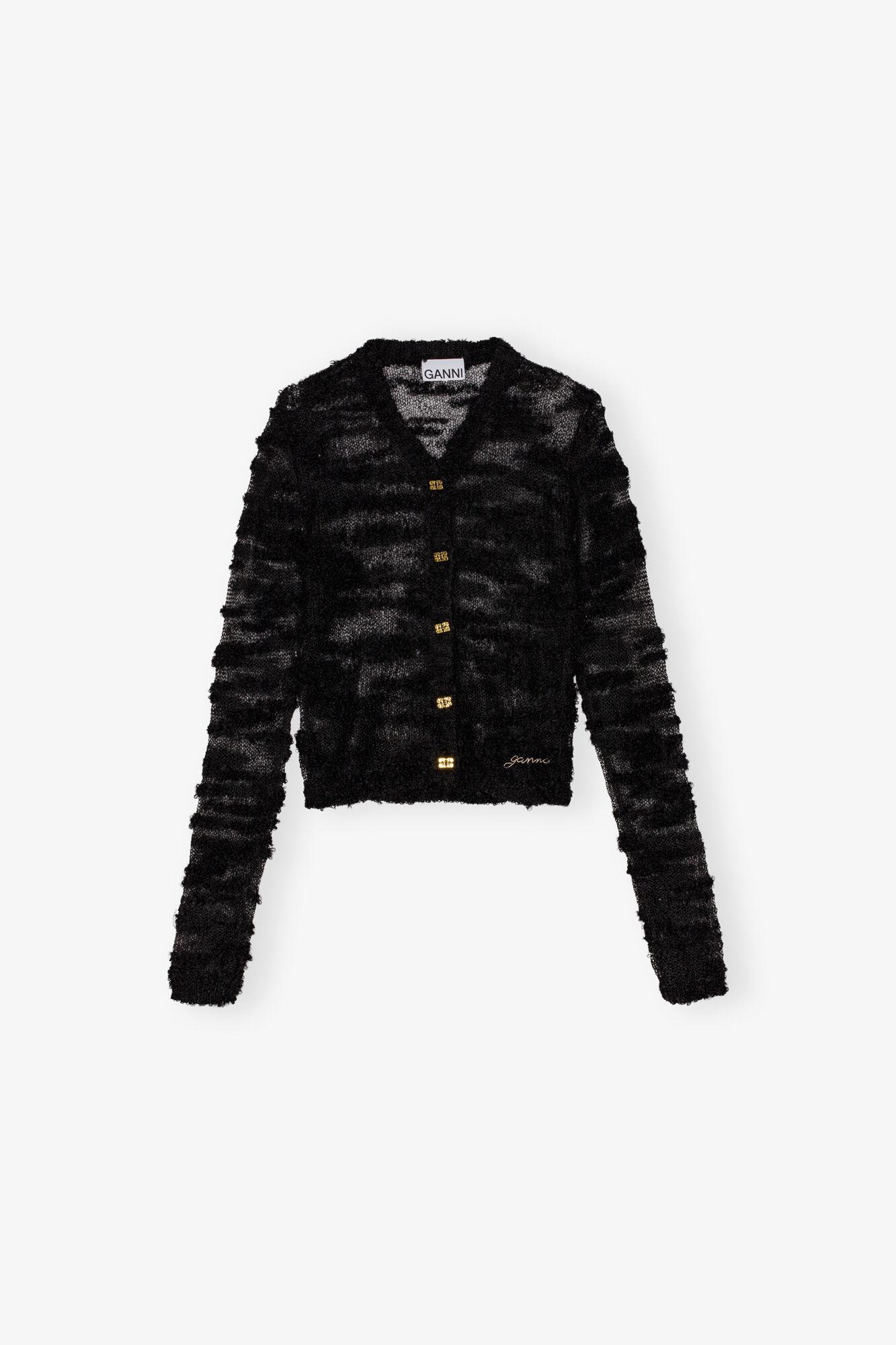 Black Alpaca Mohair Boucle Cardigan Product Image