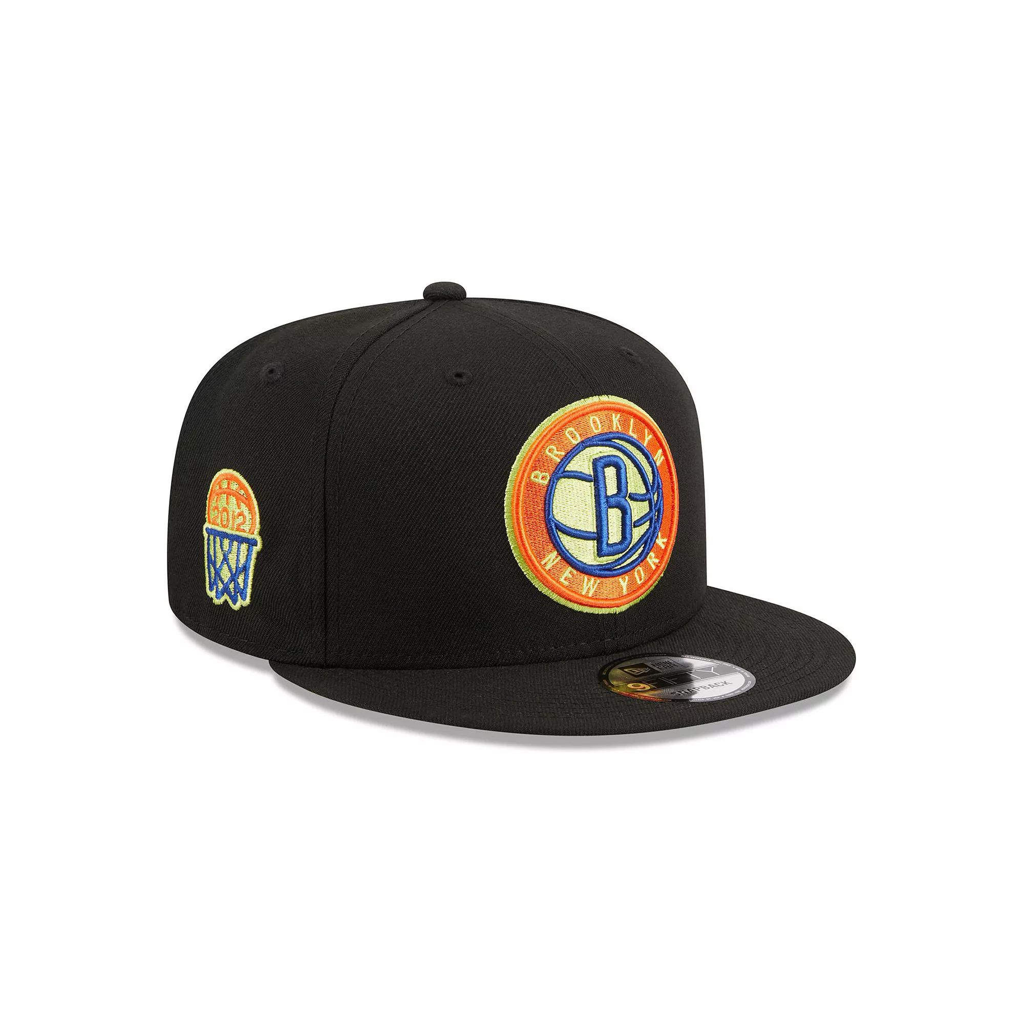 Men's New Era Black Brooklyn Nets Neon Pop 9FIFTY Snapback Hat Product Image