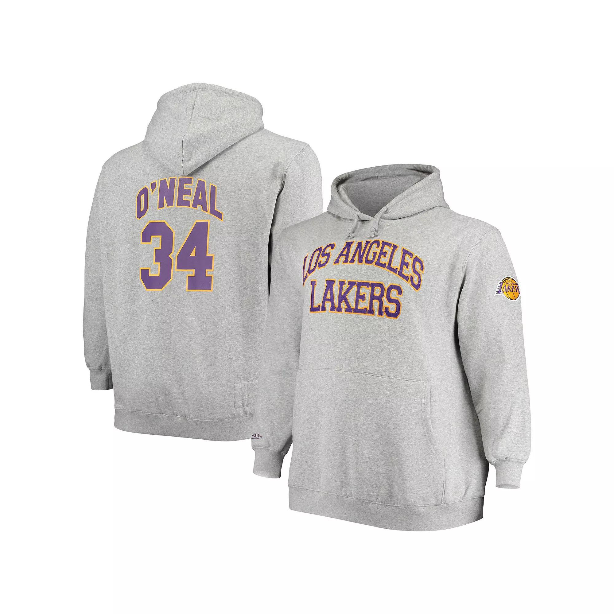 Men's Mitchell & Ness Shaquille O'Neal Heathered Gray Los Angeles Lakers Big & Tall Name & Number Pullover Hoodie, Size: 2XB, Grey Product Image