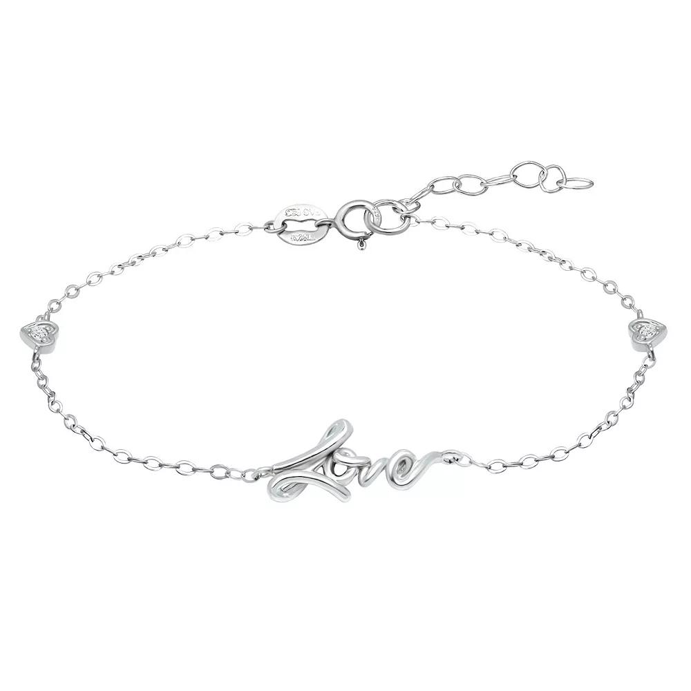 Aleure Precioso Sterling Silver Cubic Zirconia "Love" Anklet, Women's, Size: 9", White Product Image