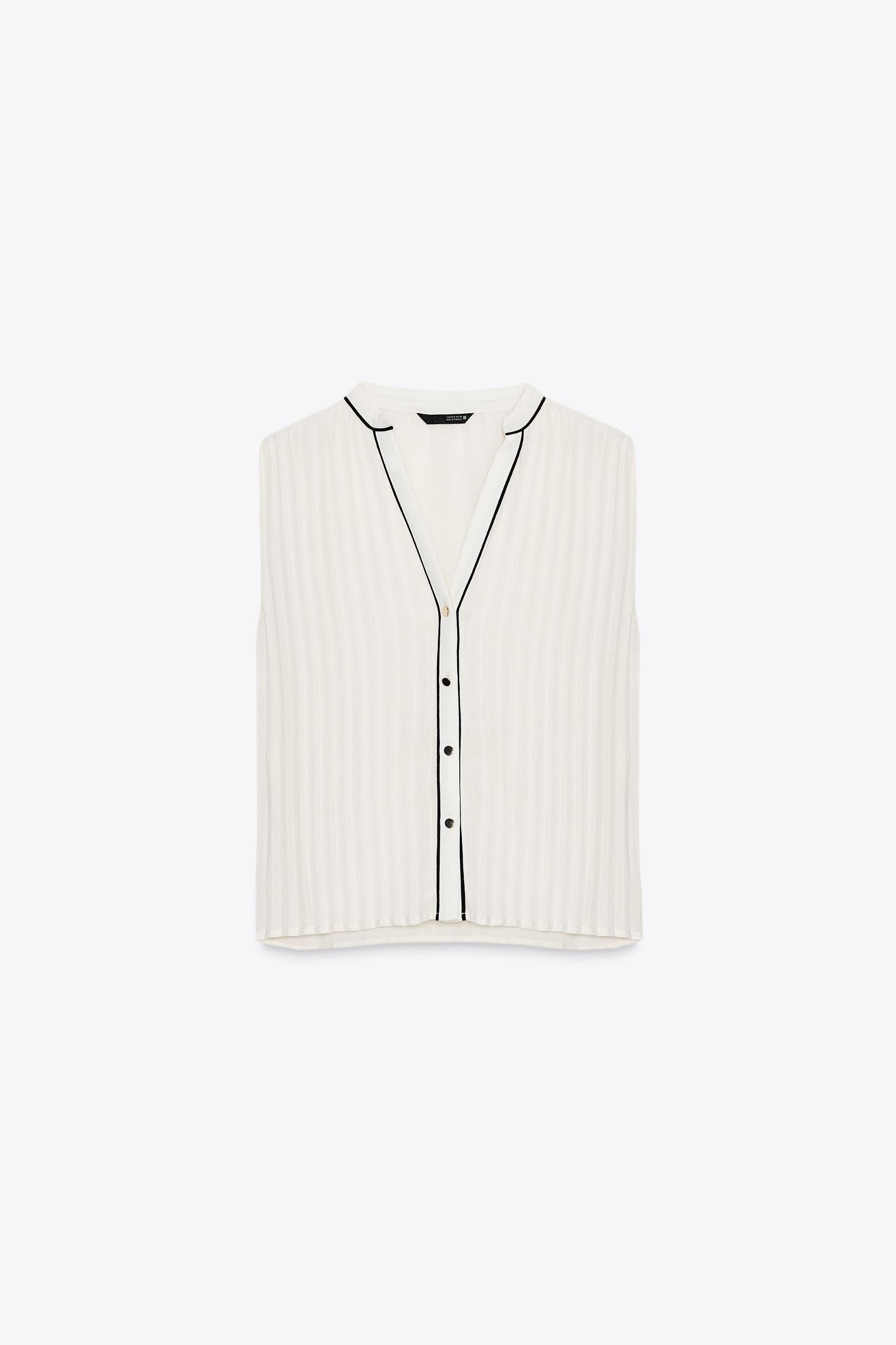 PLEATED BLOUSE WITH CONTRAST TRIM Product Image