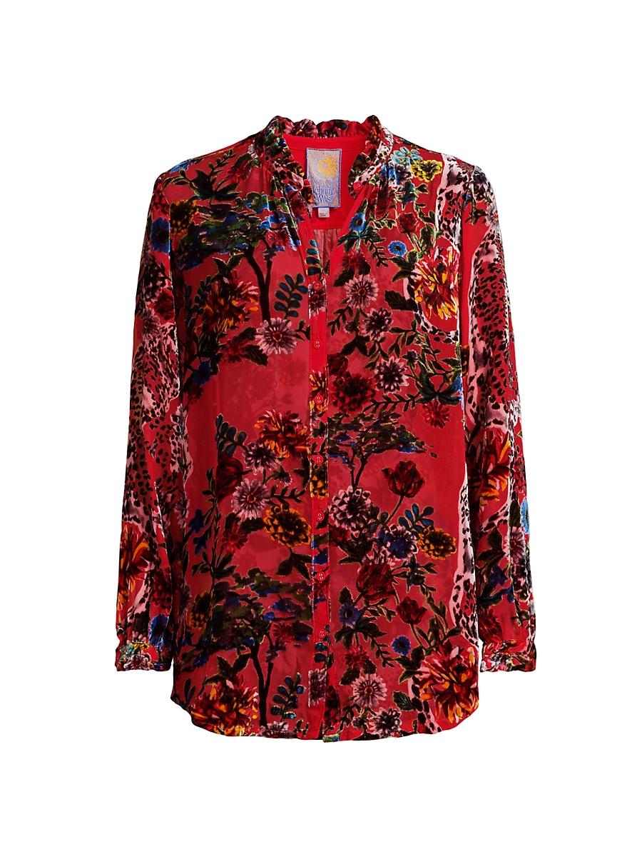 Womens Yoella Floral Velvet Burnout Shirt Product Image