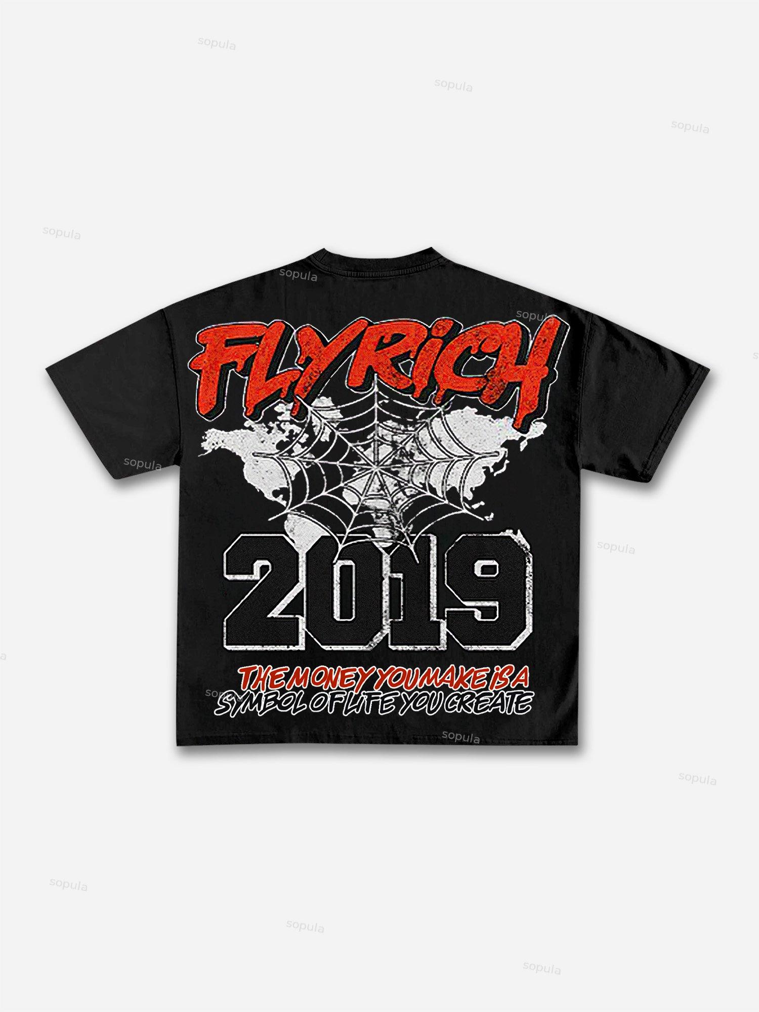 Y2k Vintage Flyrich 2019 World Graphic Cotton T-Shirt Product Image