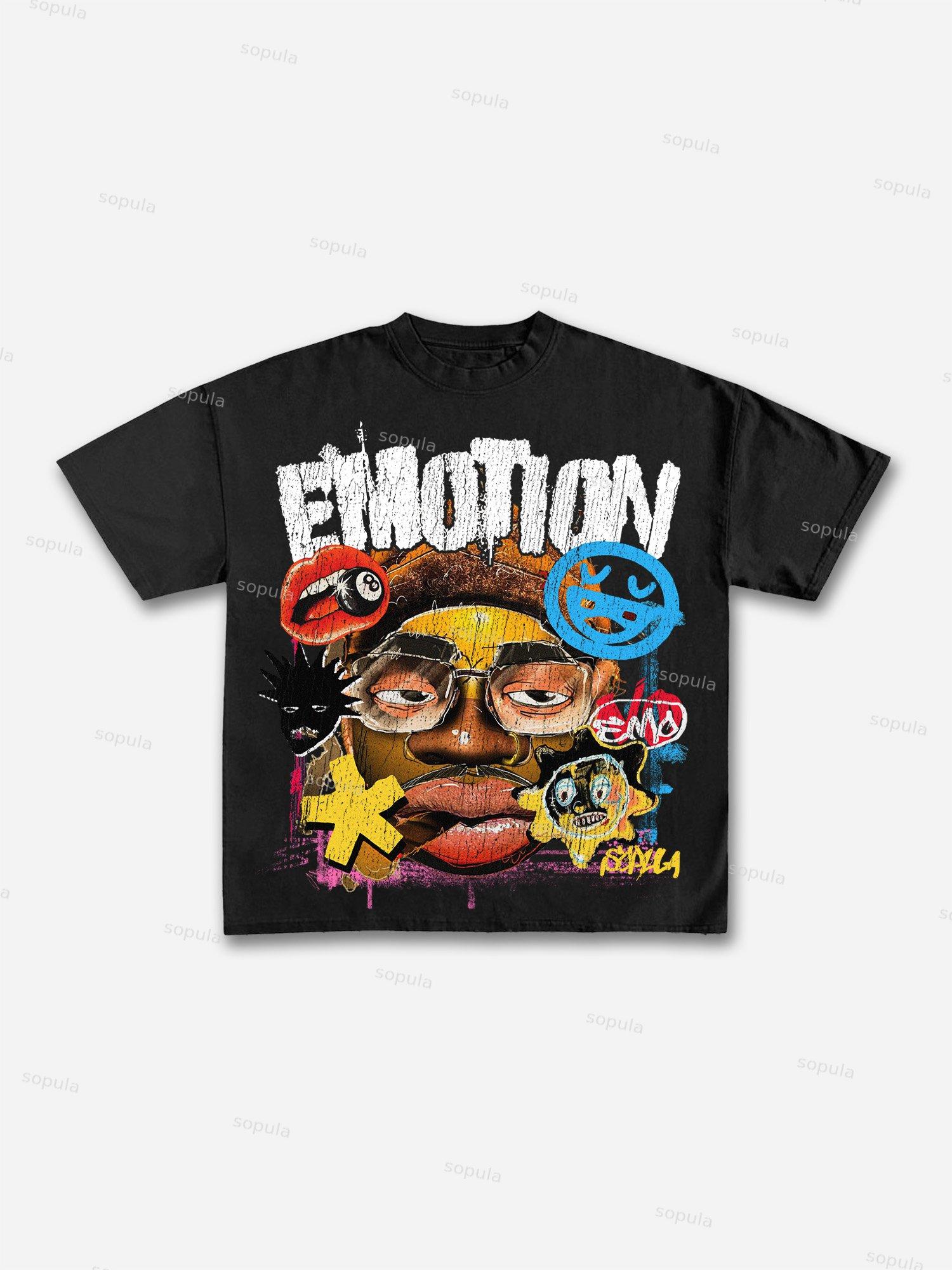 Emotion Fun Big Face Graffiti Graphic Cotton T-shirt Product Image