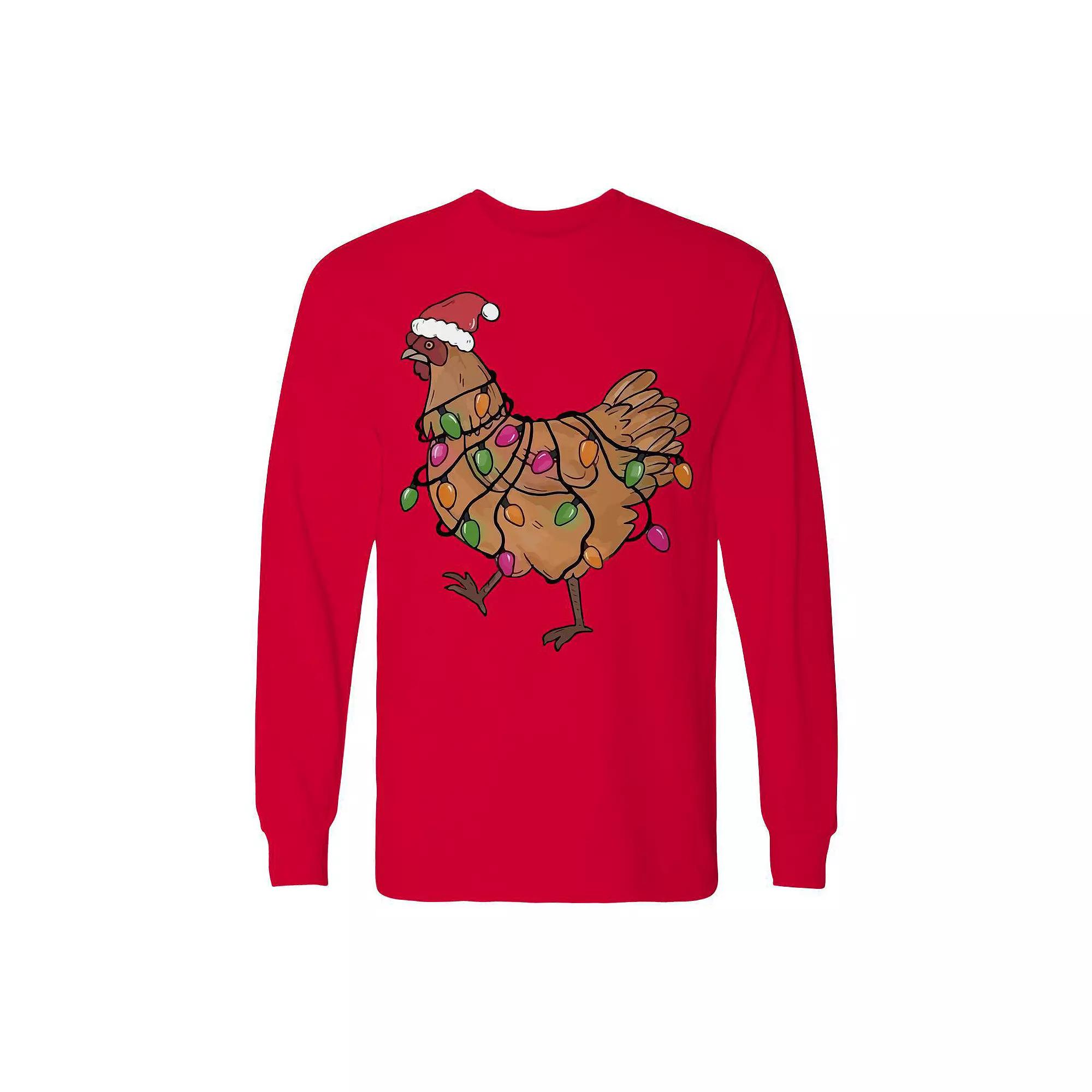 Men's Christmas Light Hen Long Sleeve Graphic Tee, Size: XXL, Red Product Image