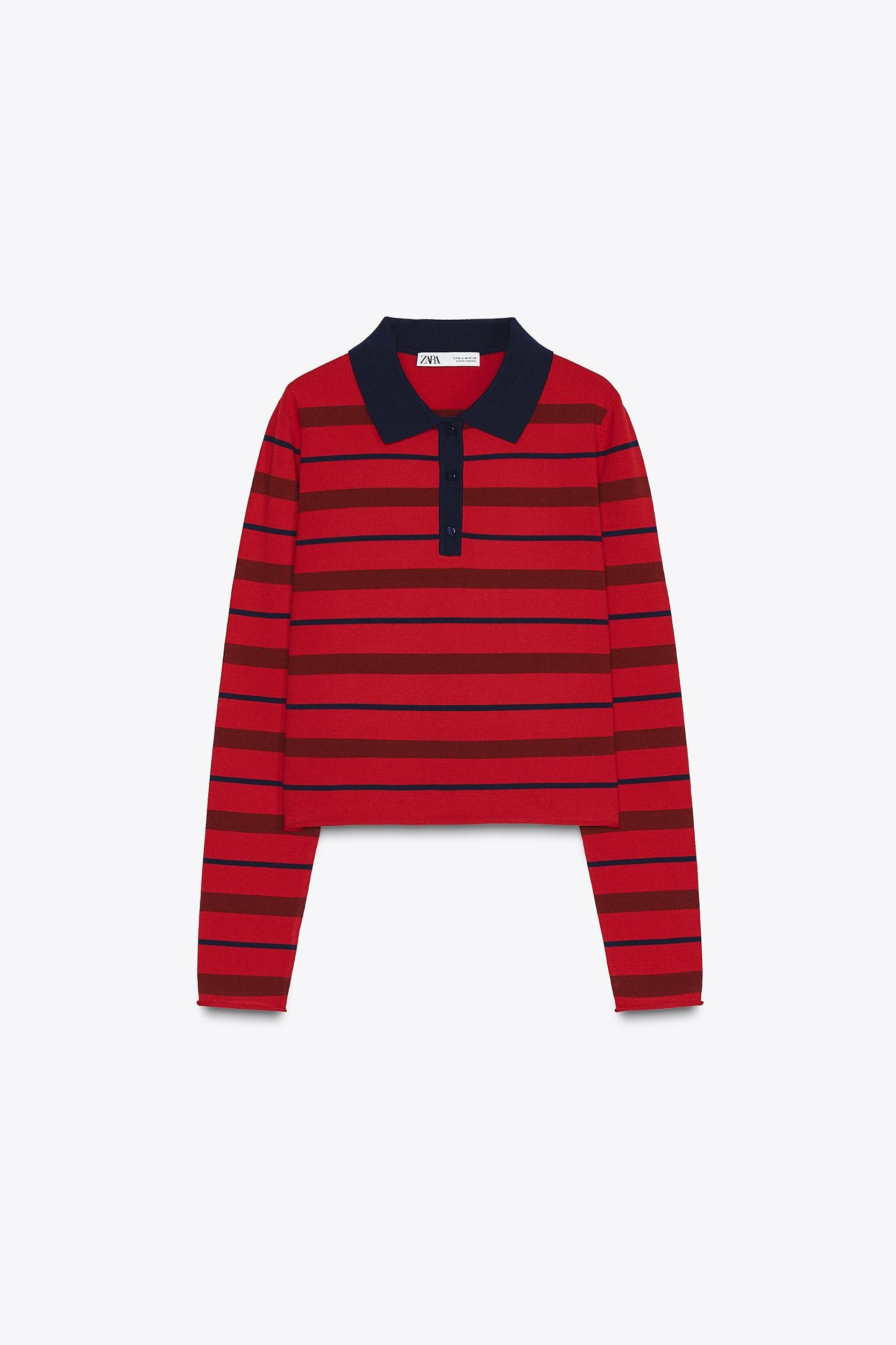 STRIPED KNIT POLO SWEATER Product Image